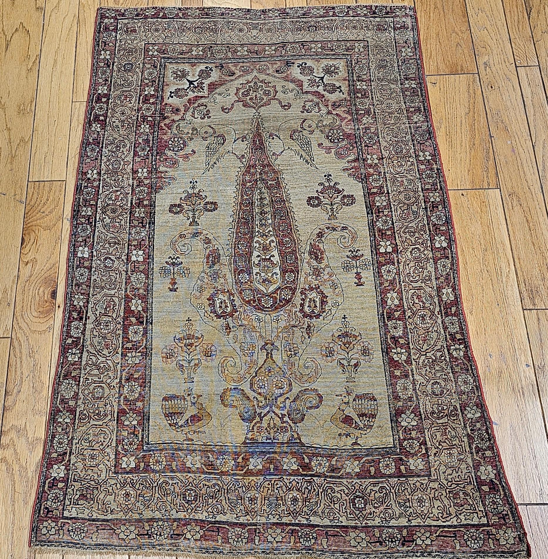 19th Century Persian Kerman Lavar Pictorial “Tree of Life” Rug in Camel, Red For Sale 7