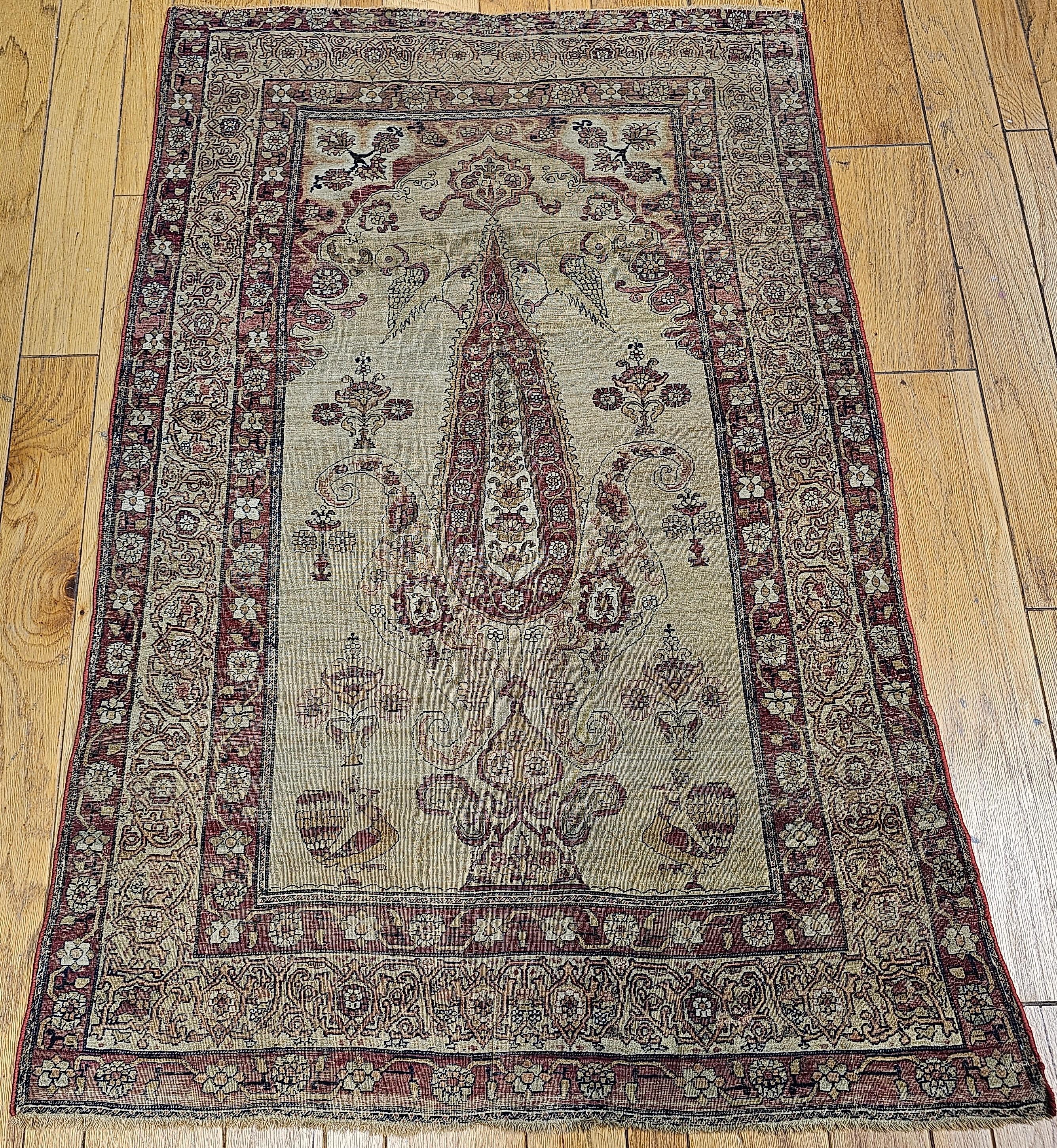 19th Century Persian Kerman Lavar Pictorial “Tree of Life” Rug in Camel, Red For Sale 13