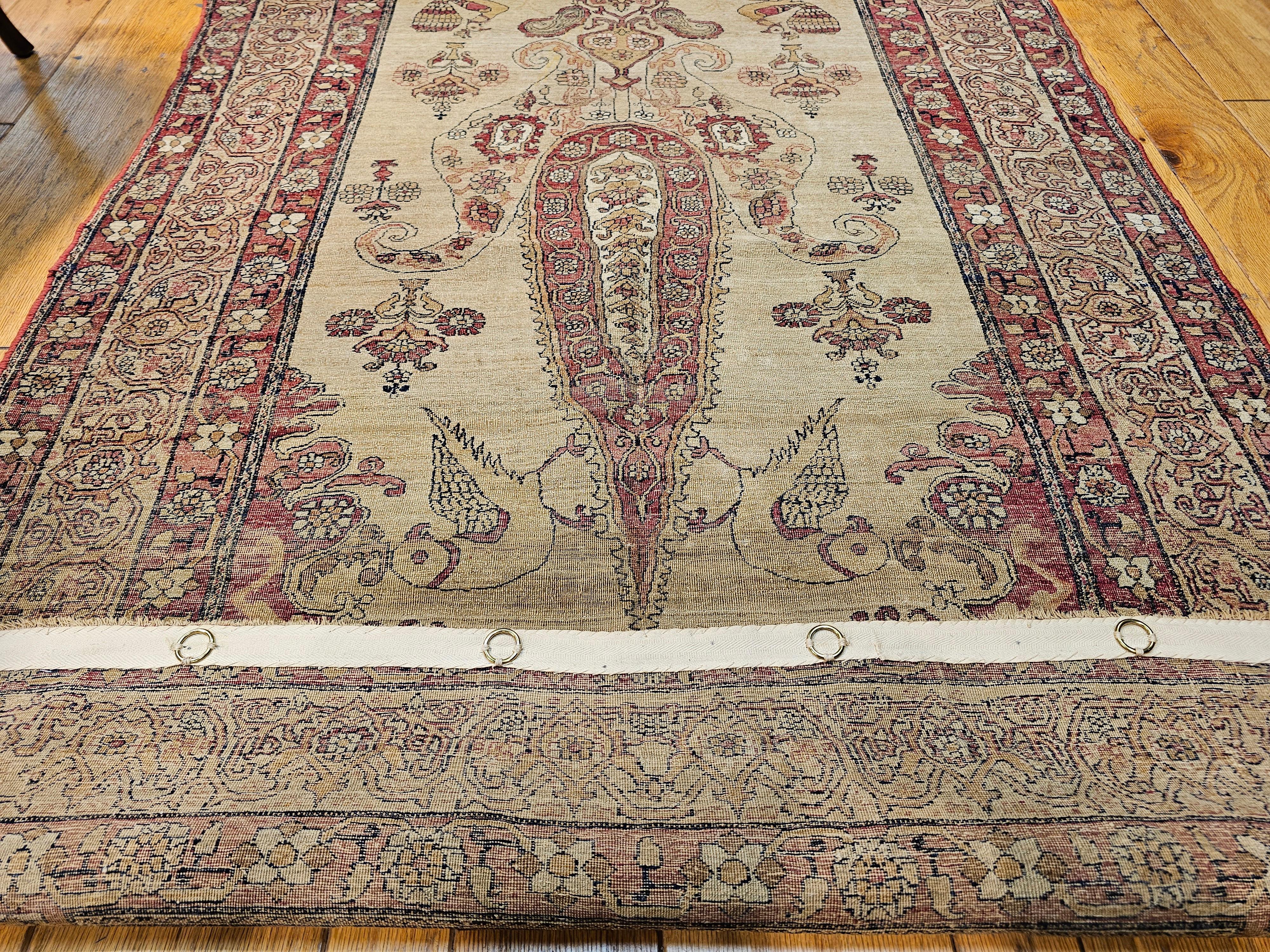 19th Century Persian Kerman Lavar Pictorial “Tree of Life” Rug in Camel, Red For Sale 14
