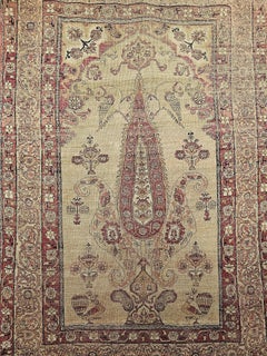 19th Century Persian Kerman Lavar Pictorial “Tree of Life” Rug in Camel, Red