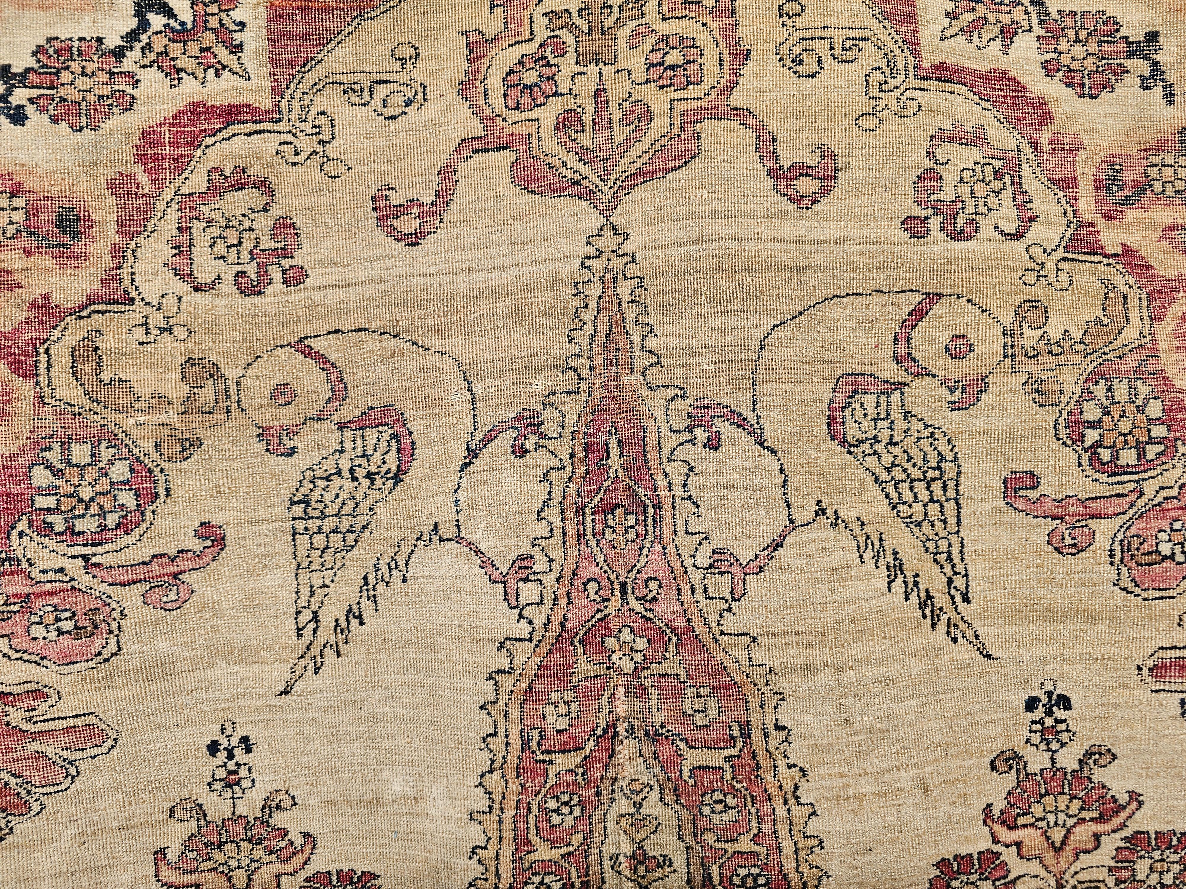 19th Century Persian Kerman Lavar Pictorial “Tree of Life” Rug in Camel, Red For Sale 3