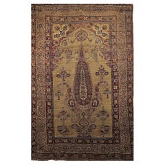 19th Century Persian Kerman Lavar Pictorial “Tree of Life” Rug in Camel, Red