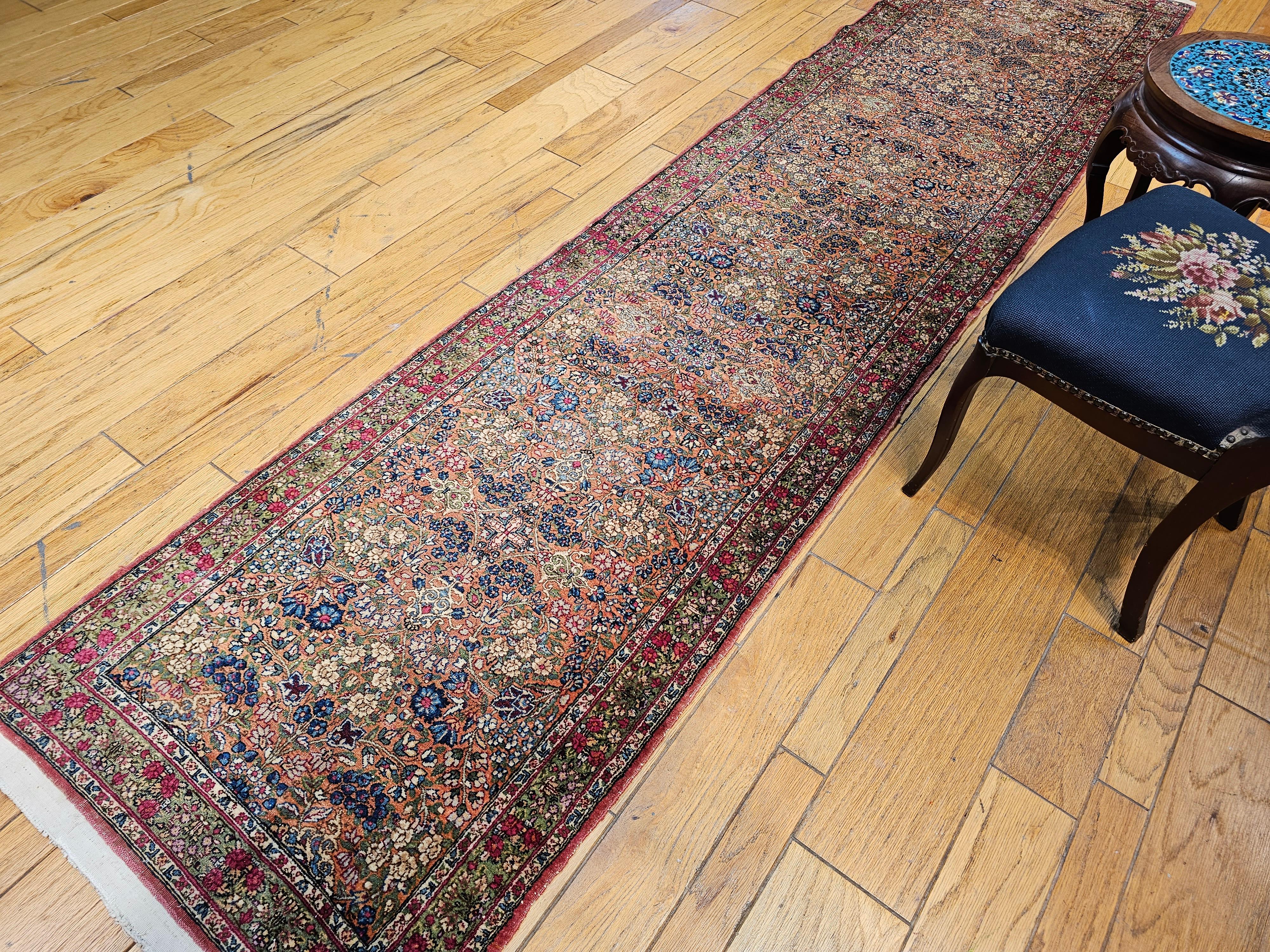 19th Century Persian Kerman Lavar Runner in an Allover Floral Design in Rust Red For Sale 8