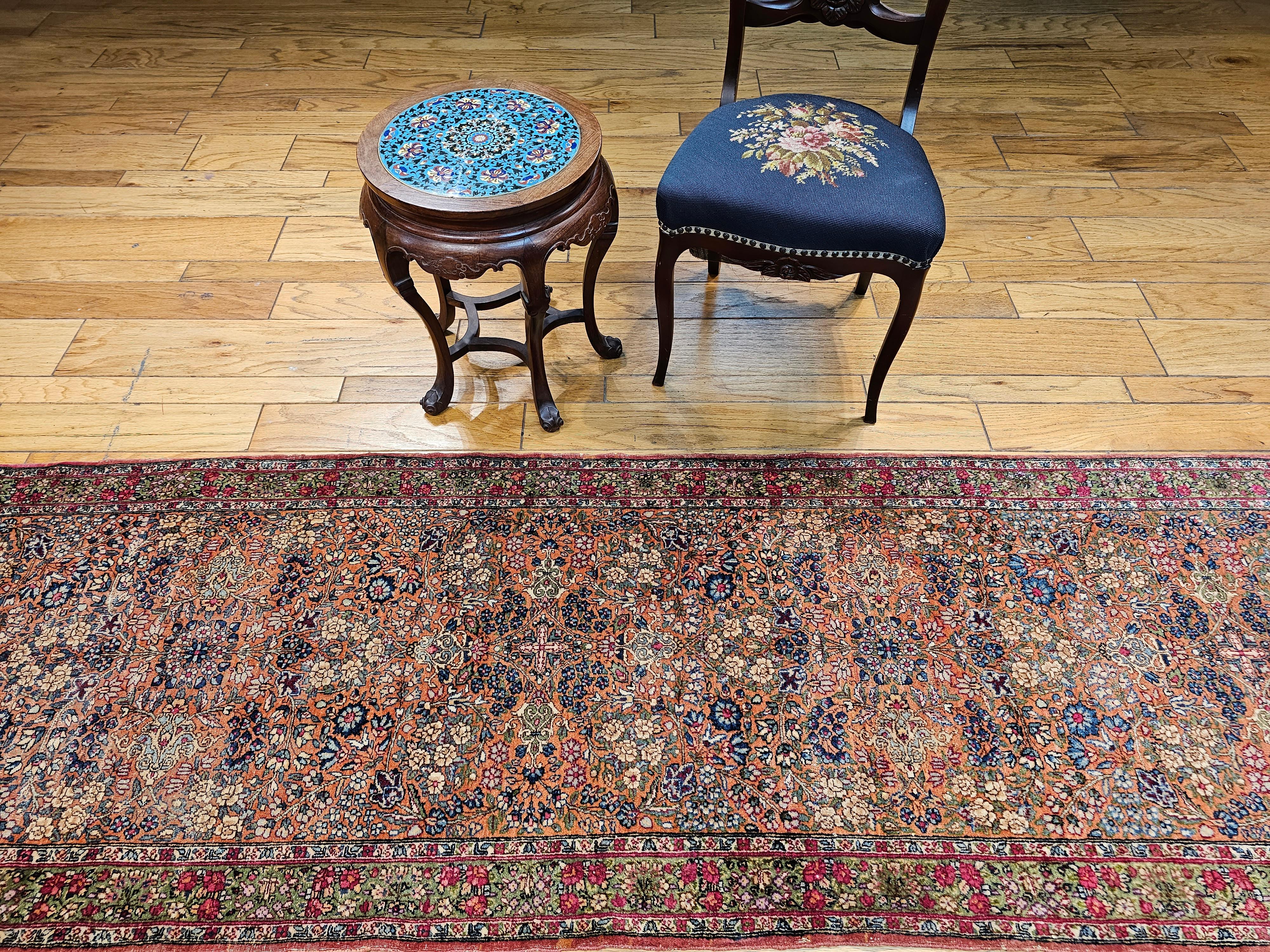 19th Century Persian Kerman Lavar Runner in an Allover Floral Design in Rust Red For Sale 9