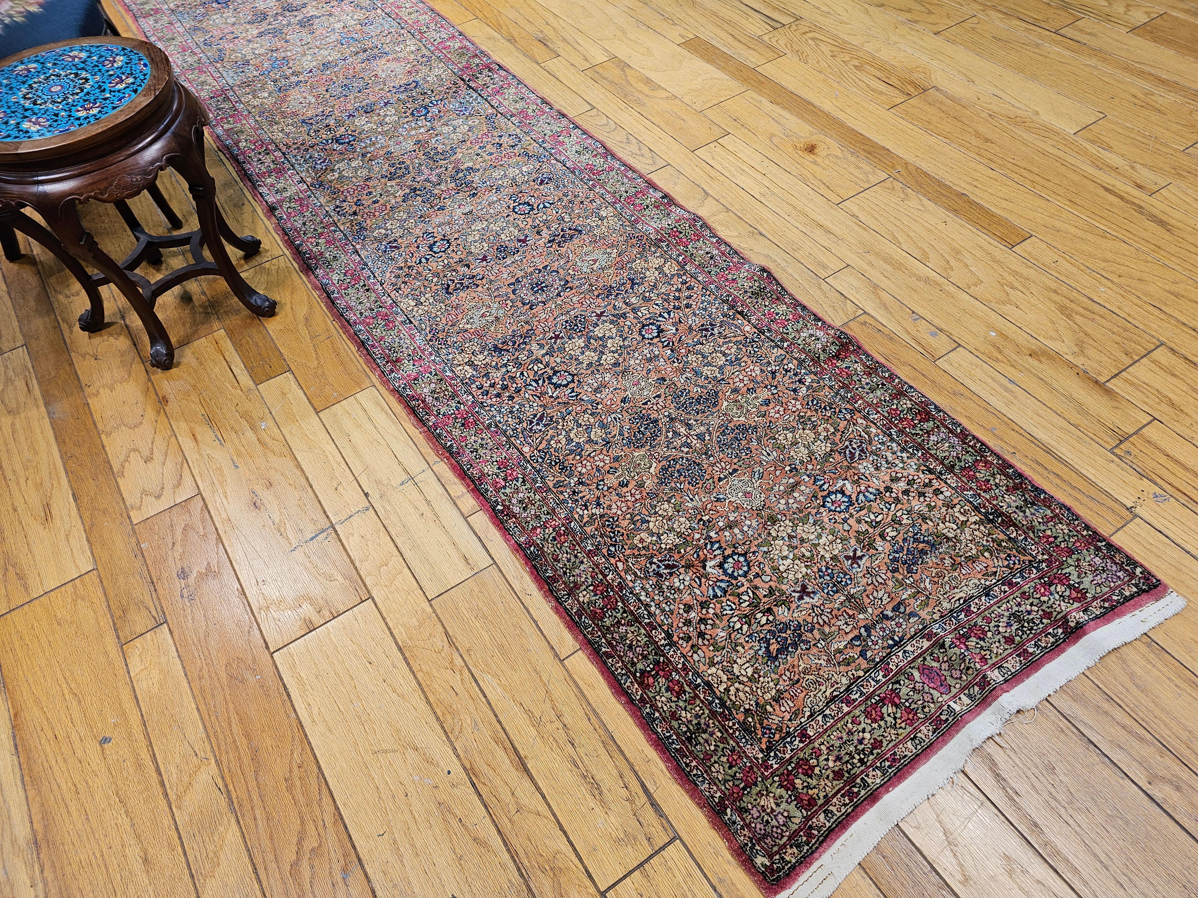 19th Century Persian Kerman Lavar Runner in an Allover Floral Design in Rust Red For Sale 10