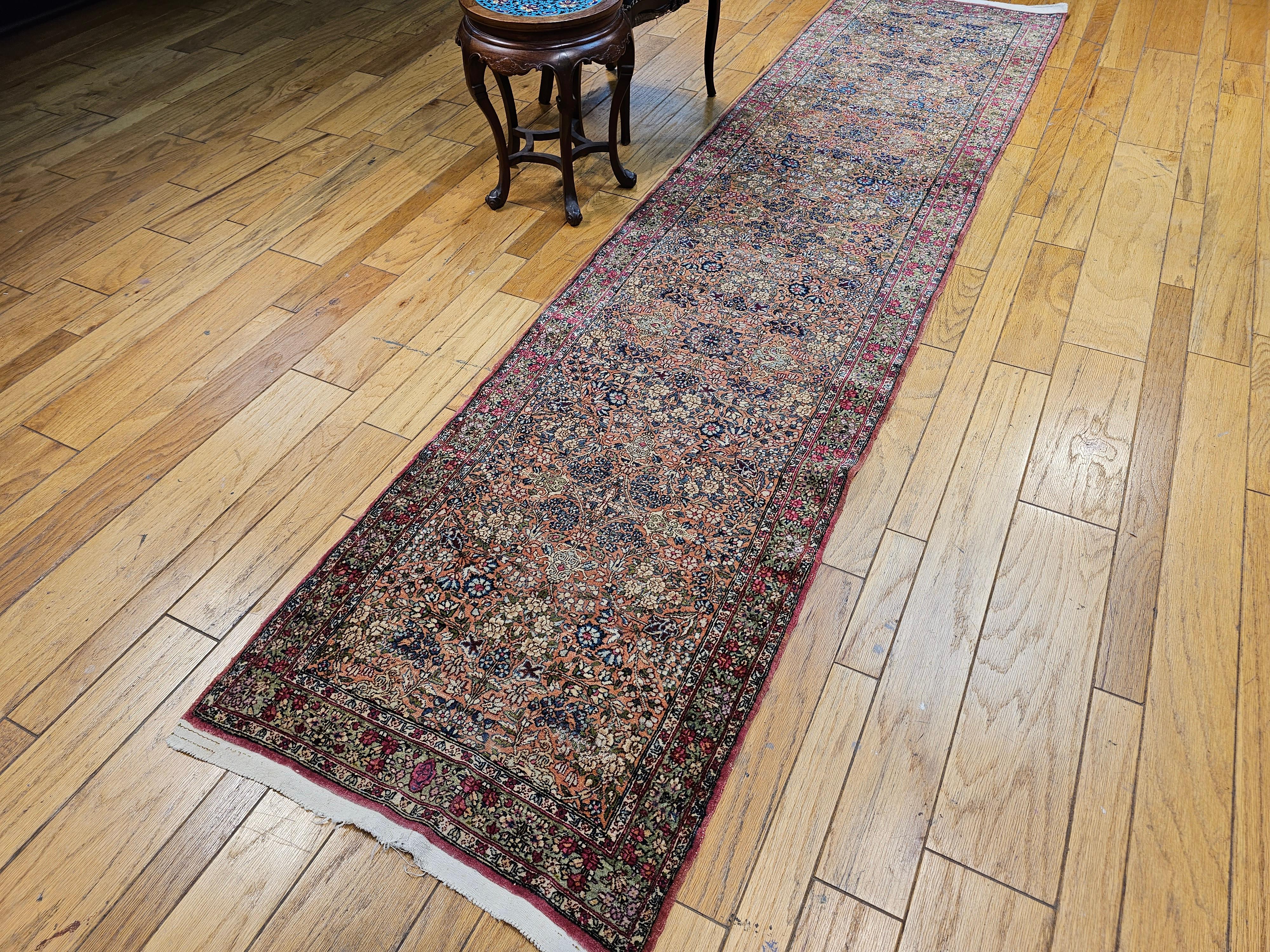 19th Century Persian Kerman Lavar Runner in an Allover Floral Design in Rust Red For Sale 11