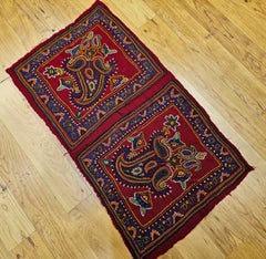 19th Century Persian Kerman Termeh Silk Embroidery Suzani – Red, Blue, Ivory