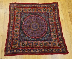 19th Century Persian Kerman Termeh Silk Embroidery Suzani – Red, Blue, Ivory