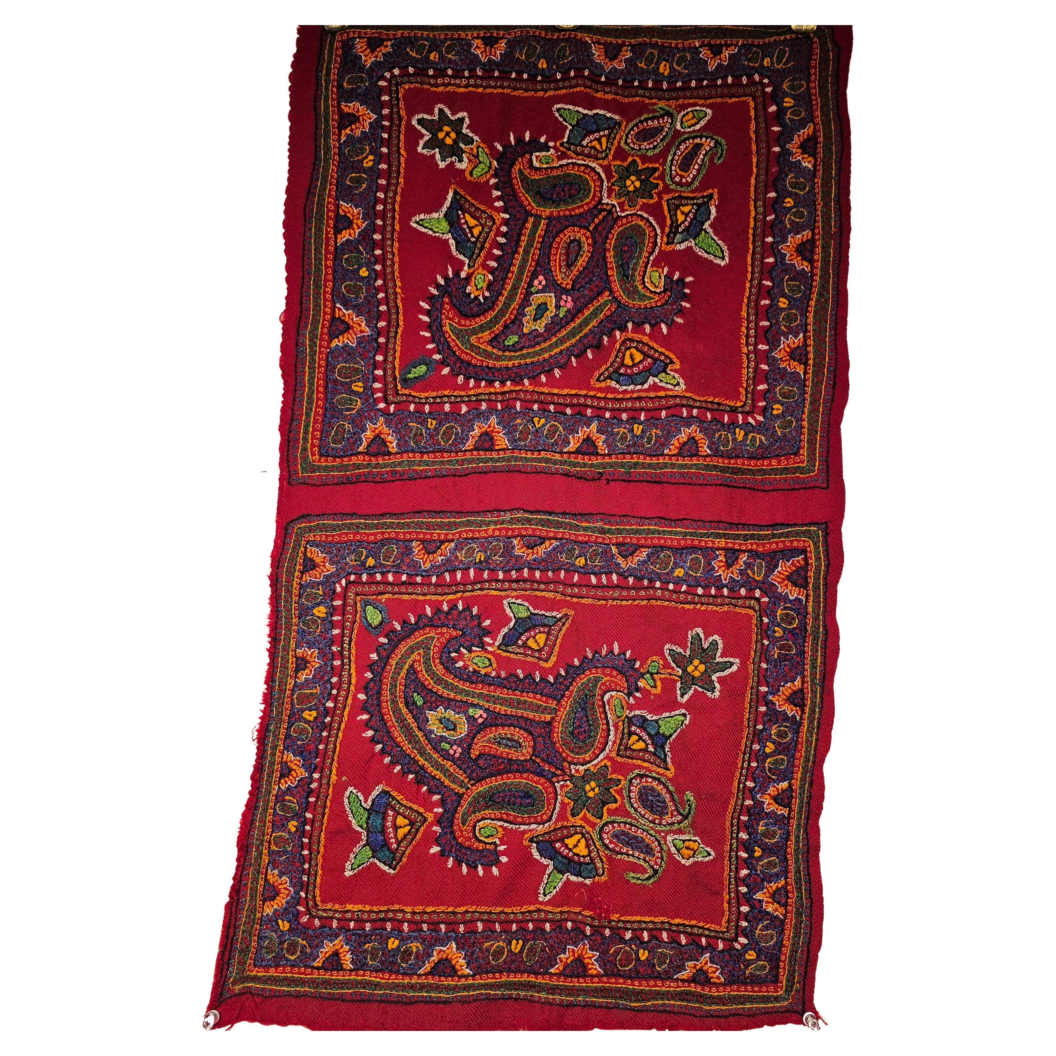 19th Century Persian Kerman Termeh Silk Embroidery Suzani – Red, Blue, Ivory For Sale