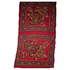 19th Century Persian Kerman Termeh Silk Embroidery Suzani – Red, Blue, Ivory