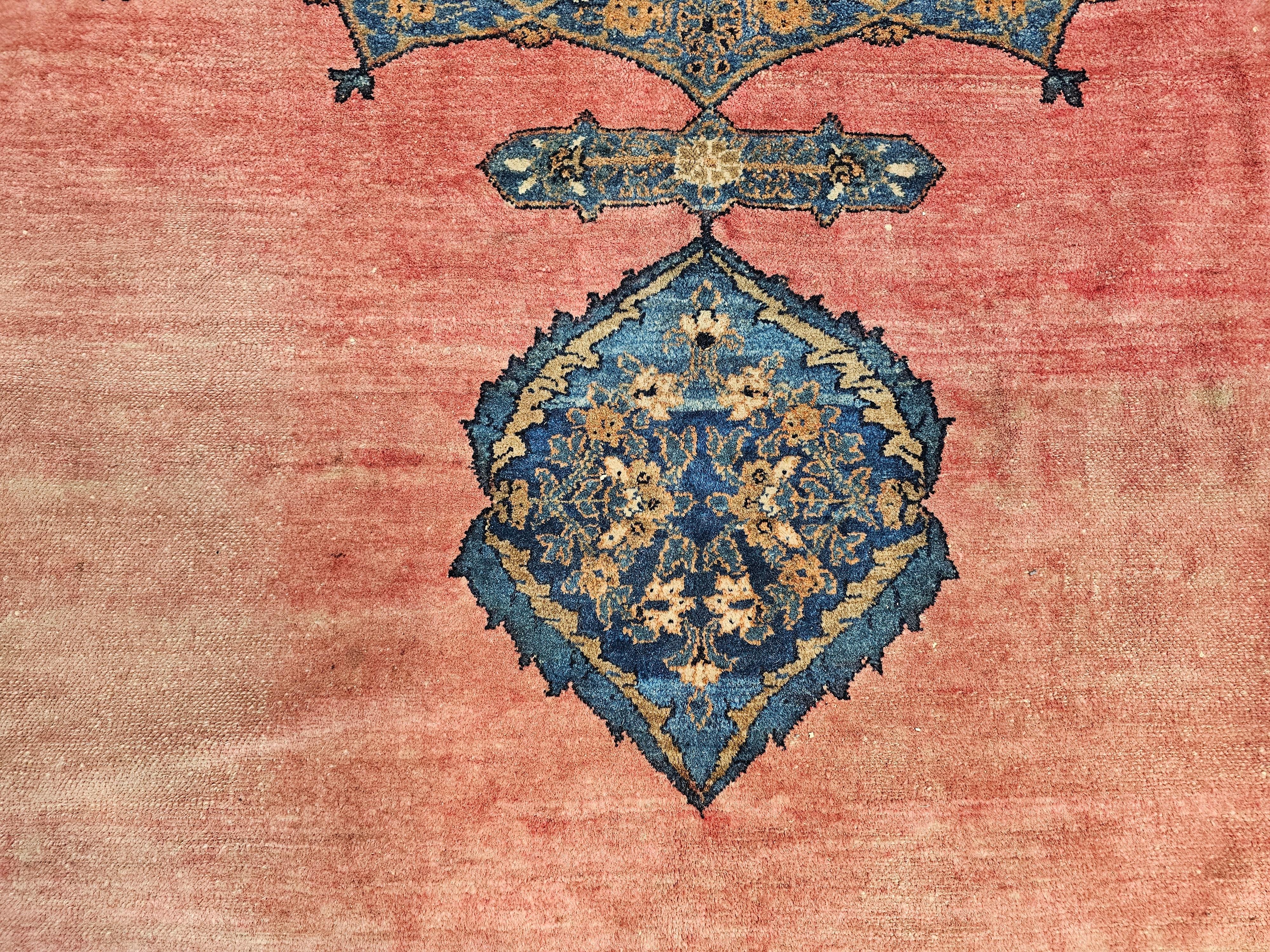 19th Century Persian Khorassan Rug in Open Field Floral Pattern in Crimson, Blue For Sale 5