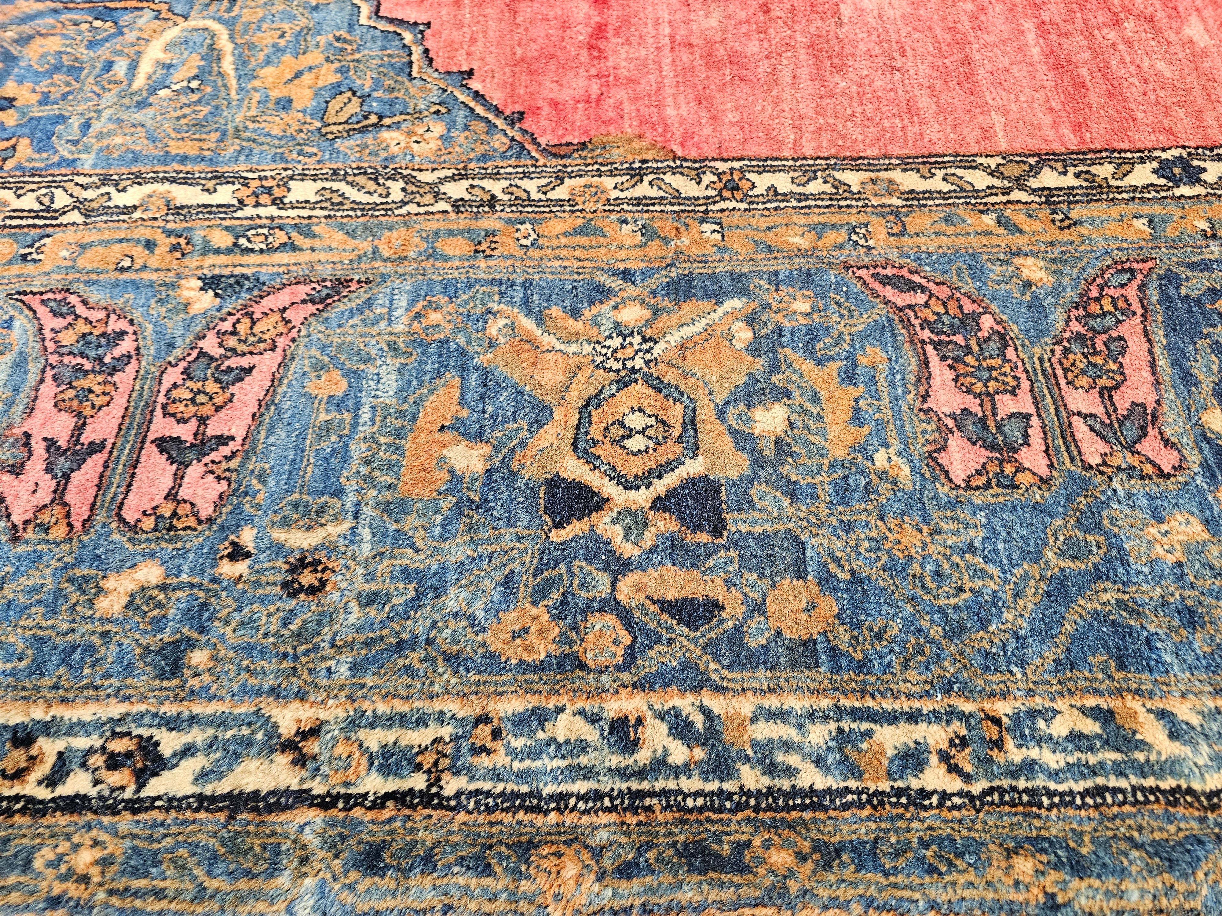 19th Century Persian Khorassan Rug in Open Field Floral Pattern in Crimson, Blue For Sale 6