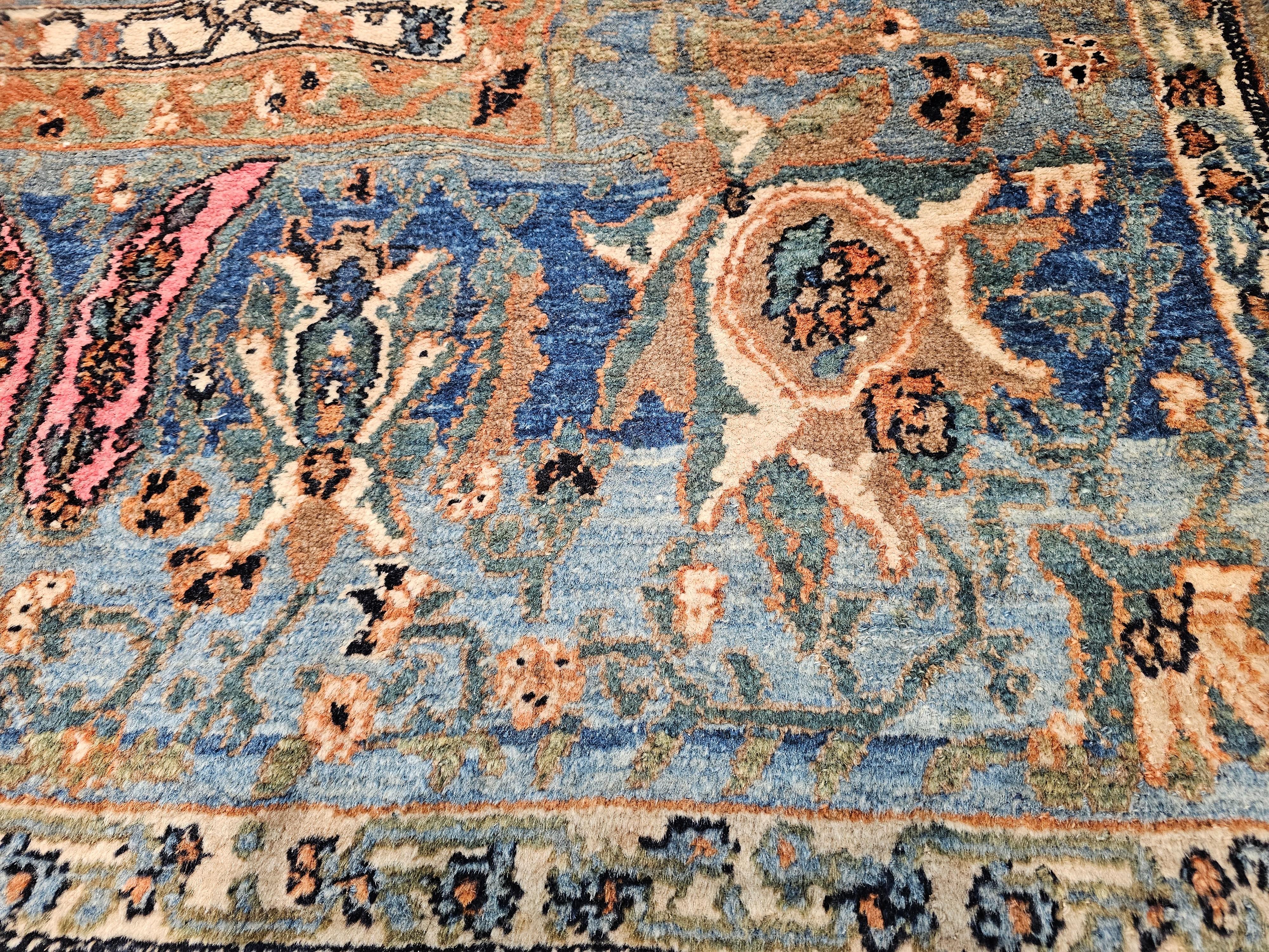 19th Century Persian Khorassan Rug in Open Field Floral Pattern in Crimson, Blue For Sale 7