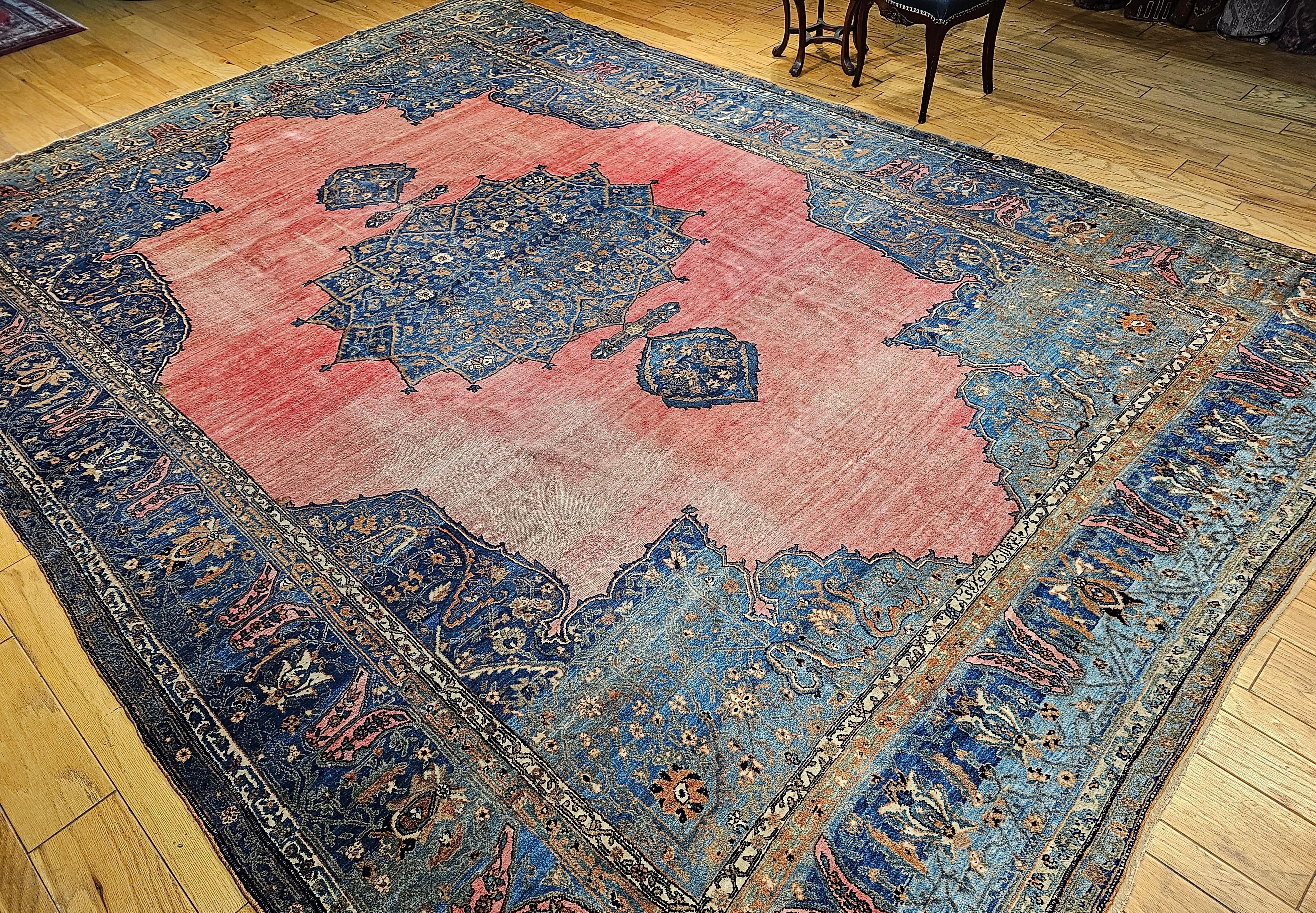 19th Century Persian Khorassan Rug in Open Field Floral Pattern in Crimson, Blue For Sale 8