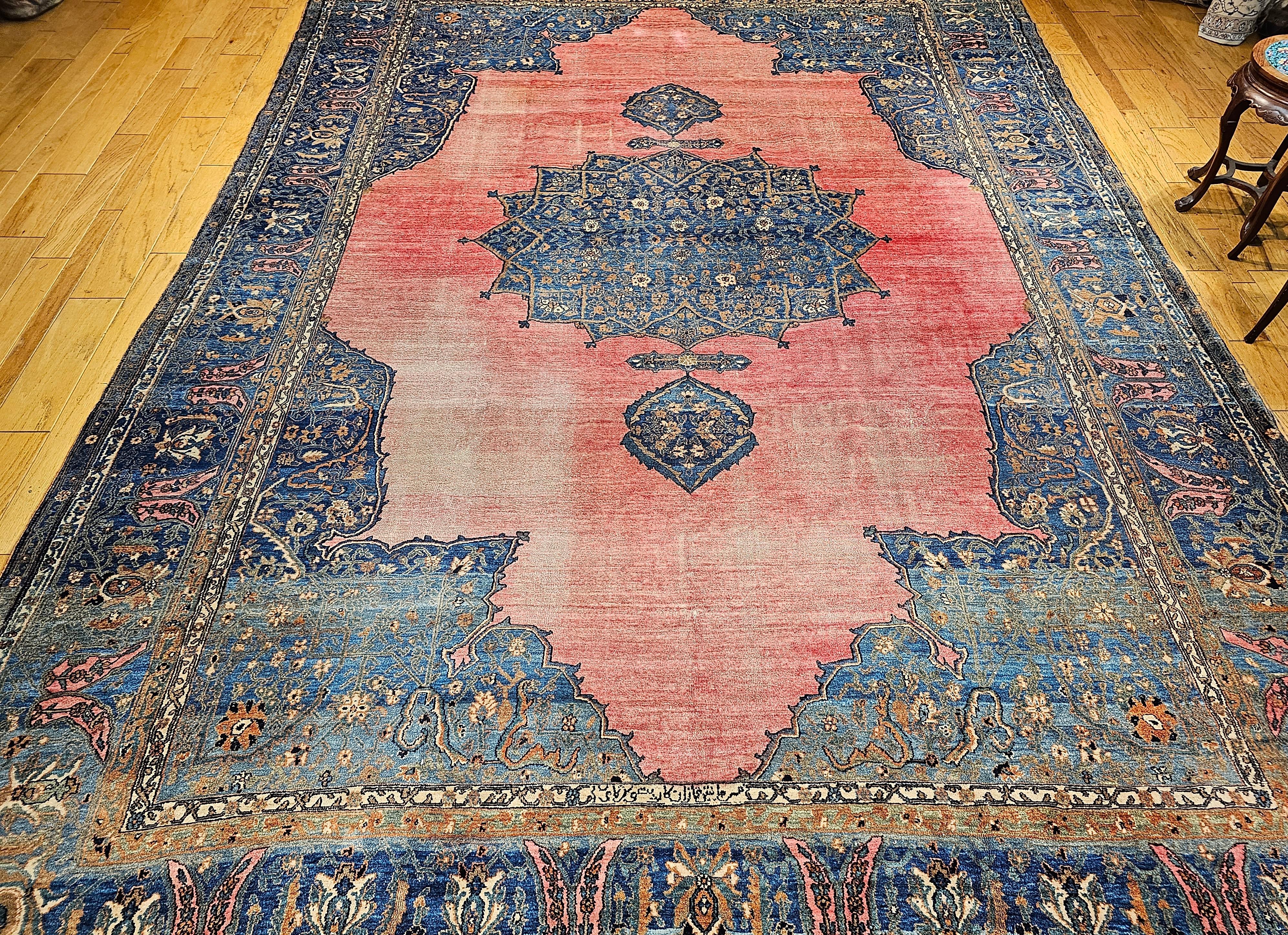 19th Century Persian Khorassan Rug in Open Field Floral Pattern in Crimson, Blue For Sale 9