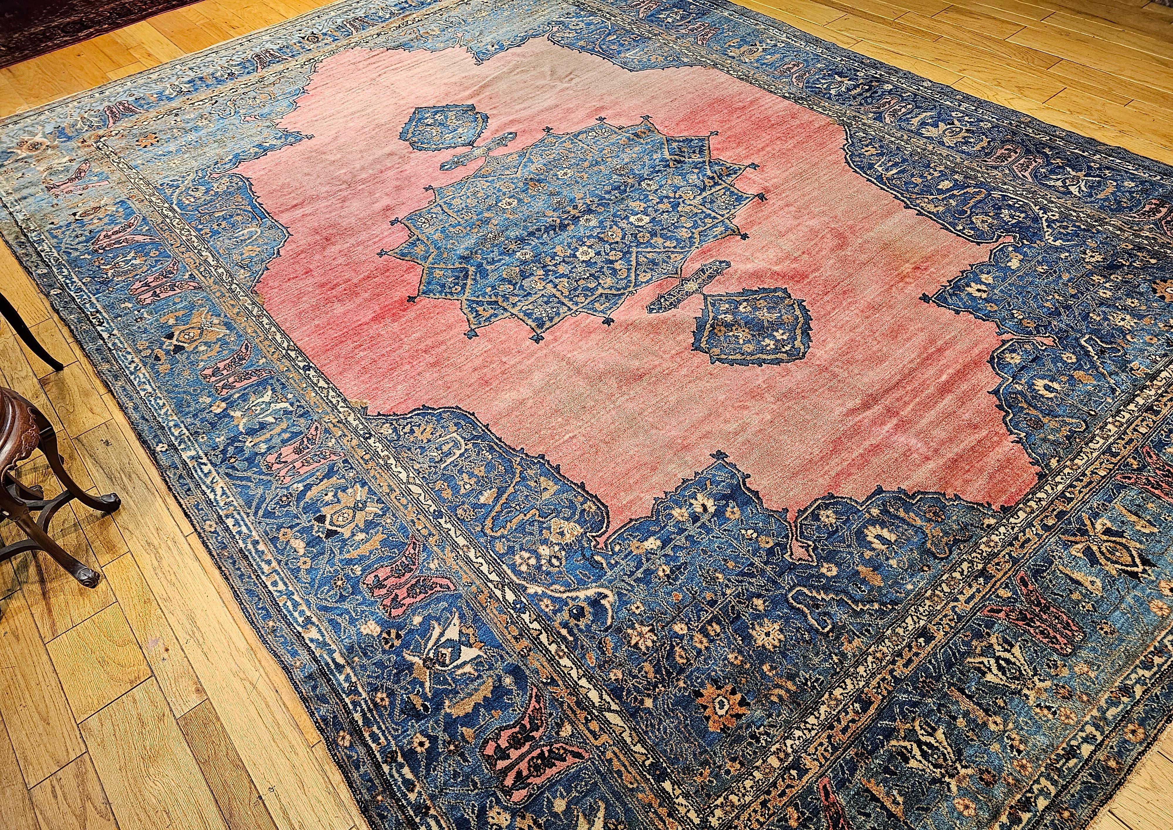 19th Century Persian Khorassan Rug in Open Field Floral Pattern in Crimson, Blue For Sale 12