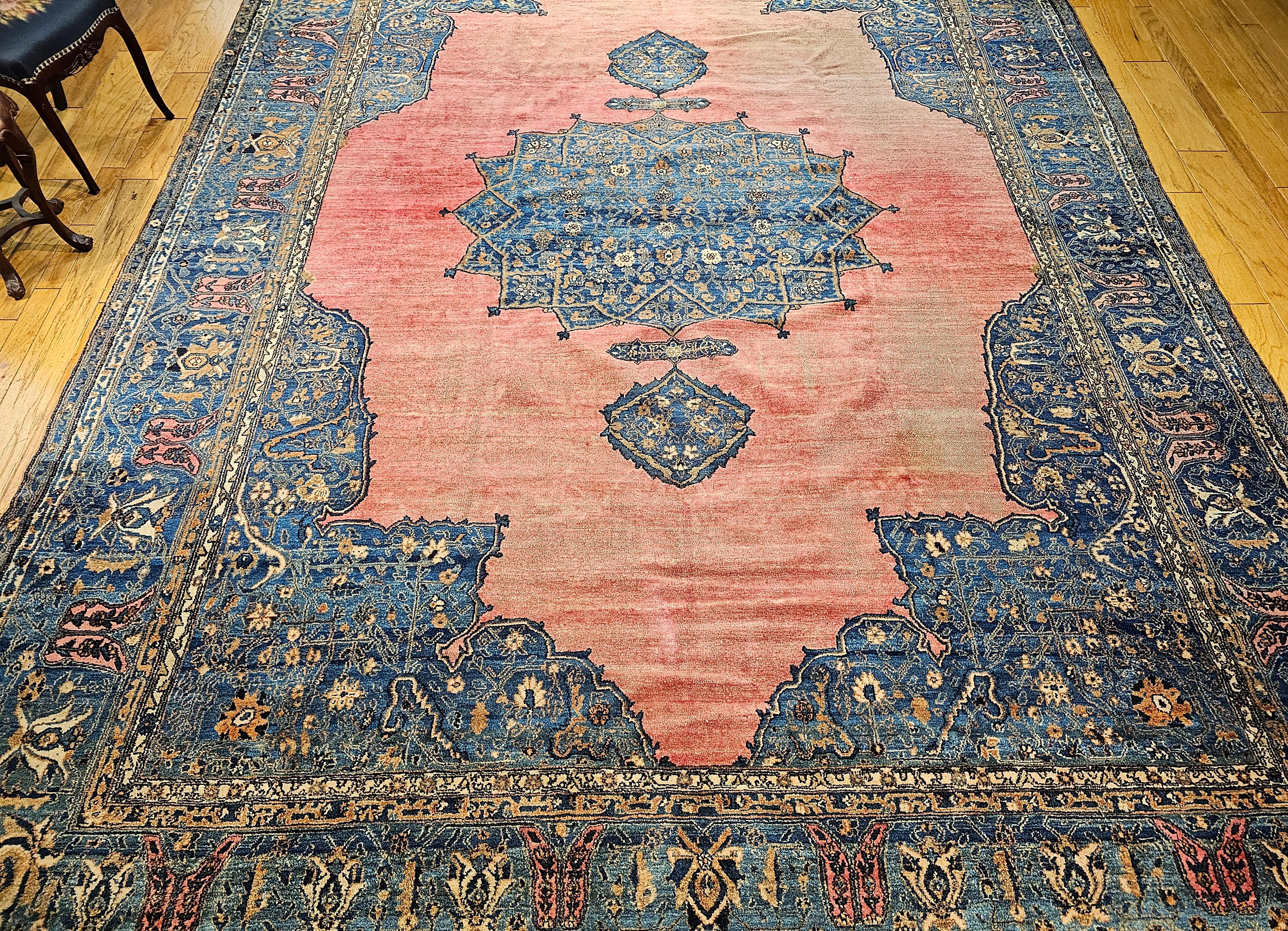 19th Century Persian Khorassan Rug in Open Field Floral Pattern in Crimson, Blue For Sale 13