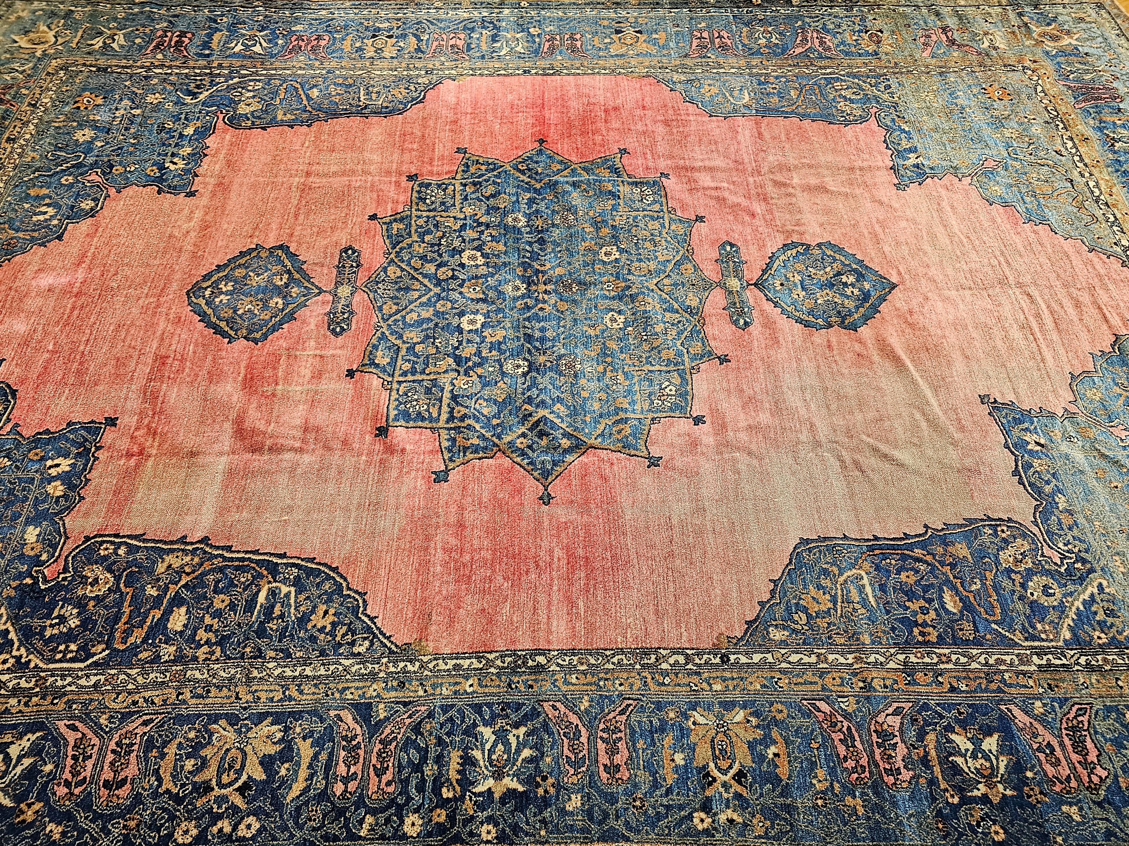 19th Century Persian Khorassan Rug in Open Field Floral Pattern in Crimson, Blue For Sale 11
