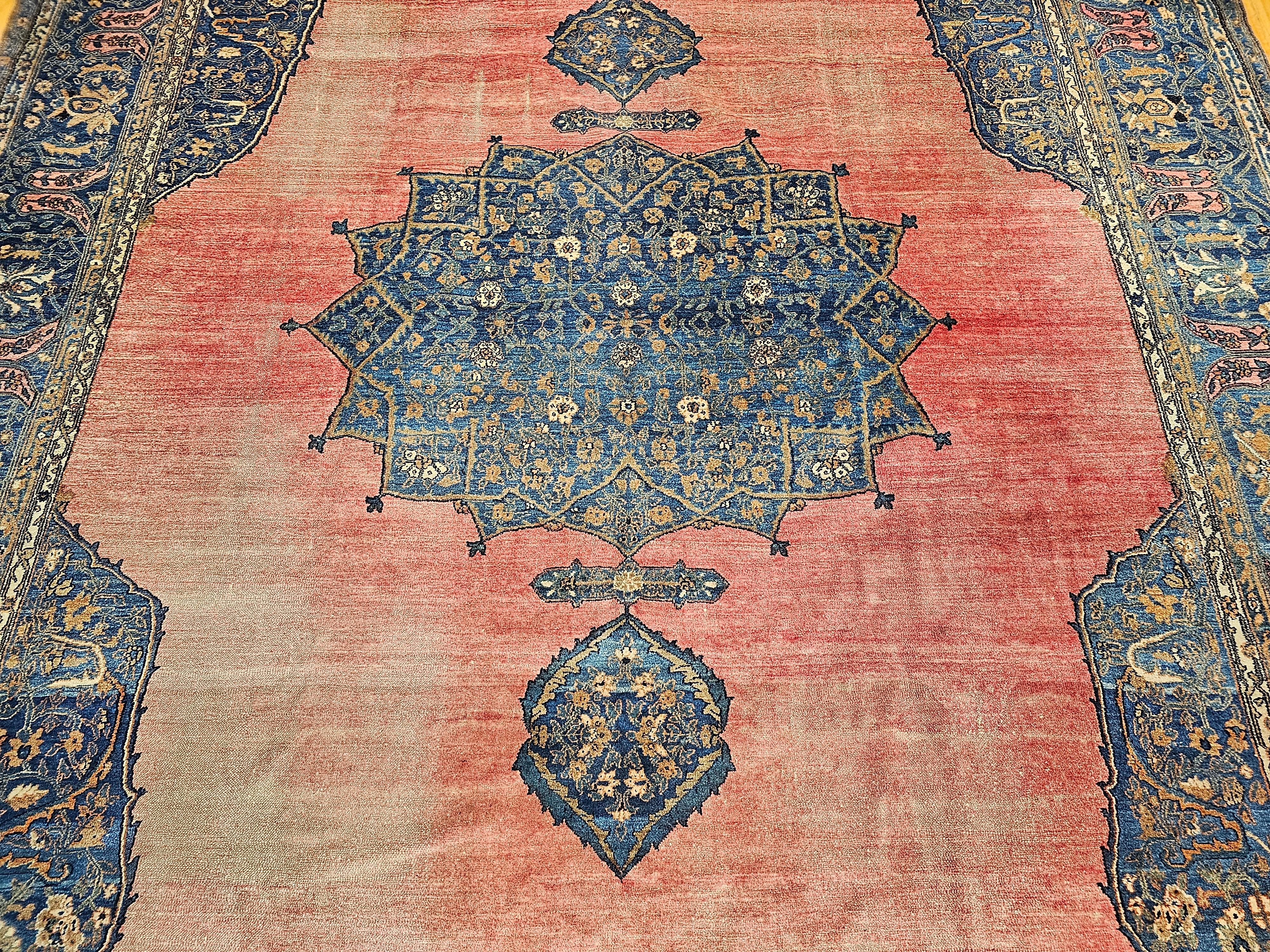 19th Century Persian Khorassan Rug in Open Field Floral Pattern in Crimson, Blue In Good Condition For Sale In Barrington, IL