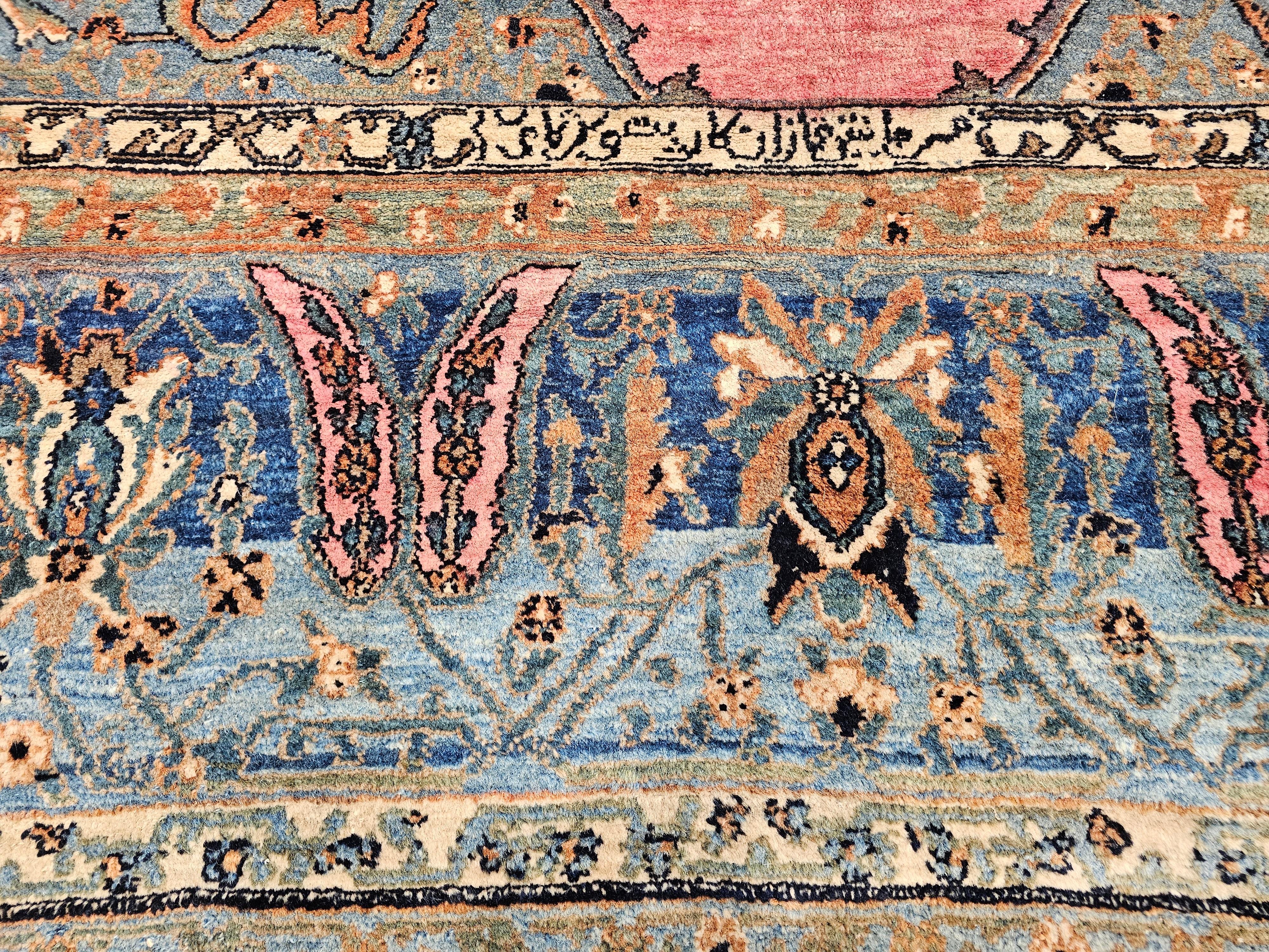 19th Century Persian Khorassan Rug in Open Field Floral Pattern in Crimson, Blue For Sale 1