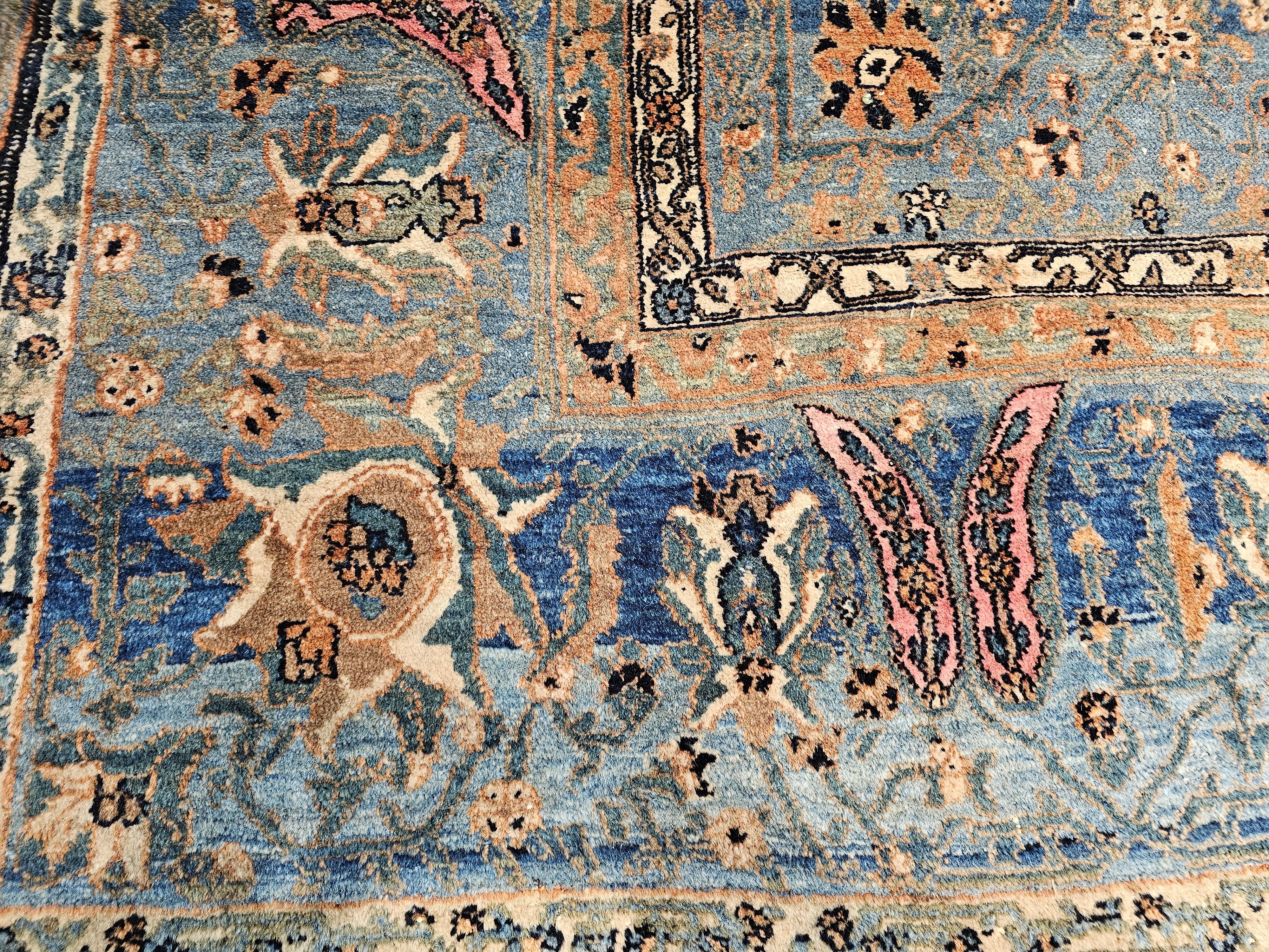 19th Century Persian Khorassan Rug in Open Field Floral Pattern in Crimson, Blue For Sale 2