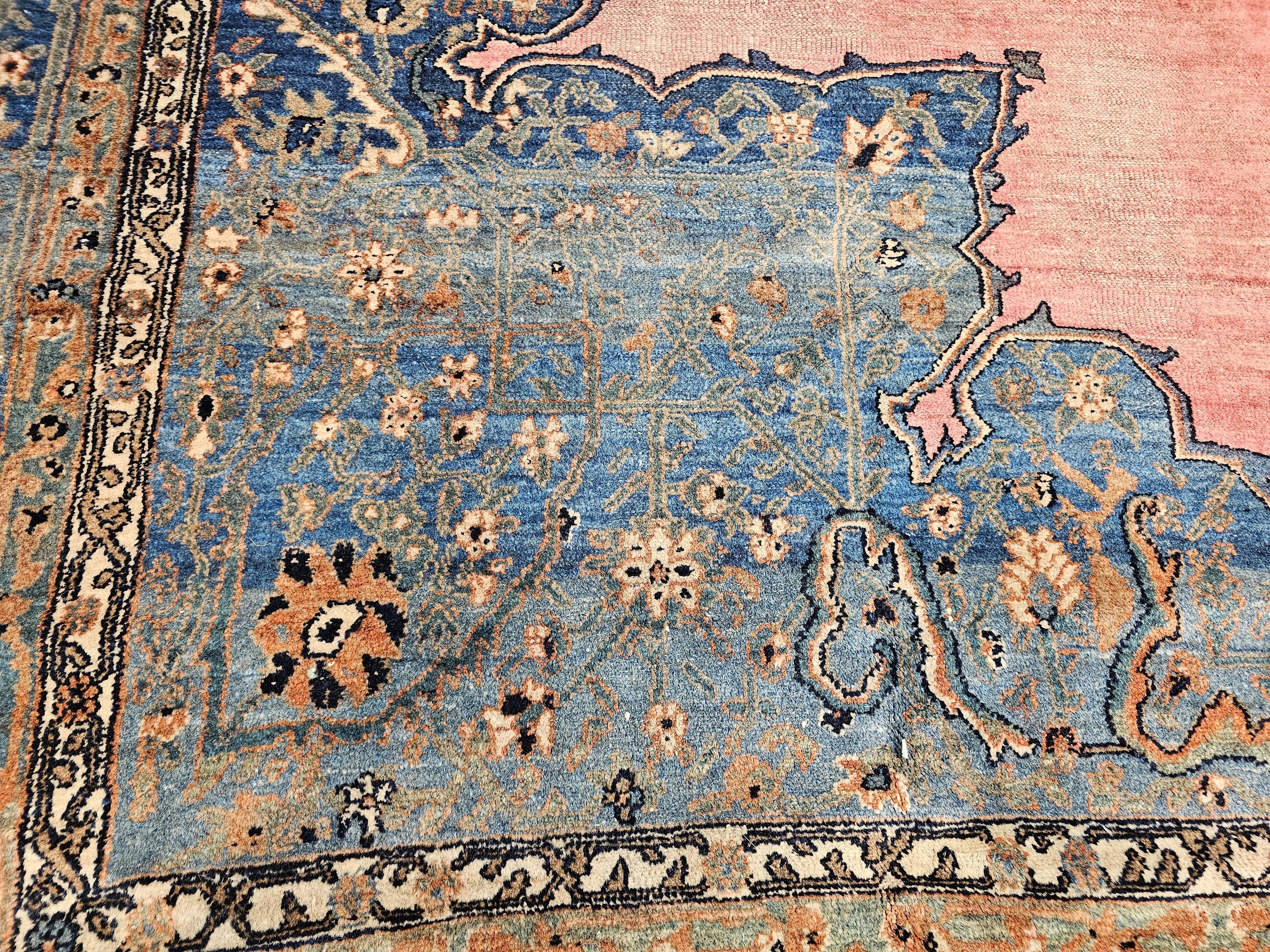 19th Century Persian Khorassan Rug in Open Field Floral Pattern in Crimson, Blue For Sale 3