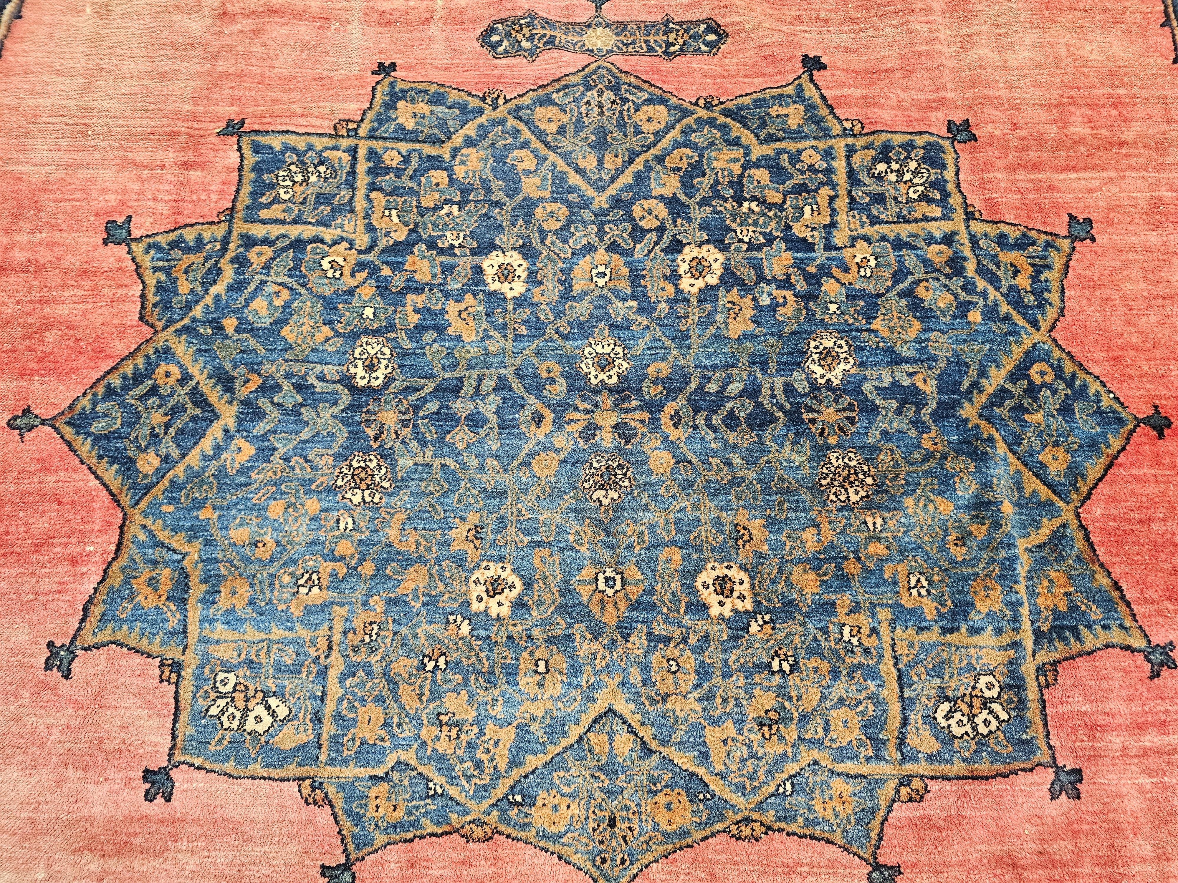 19th Century Persian Khorassan Rug in Open Field Floral Pattern in Crimson, Blue For Sale 4