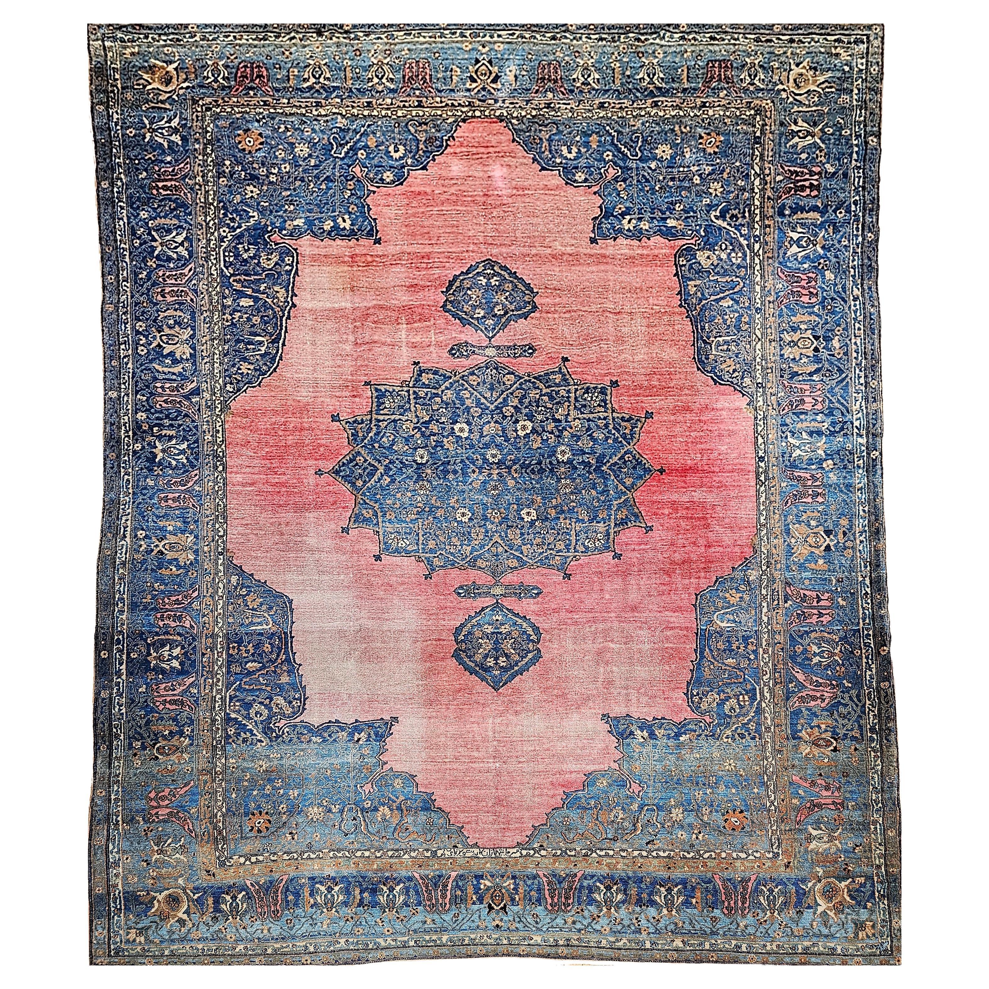19th Century Persian Khorassan in Pale Blue, Crimson, French Blue, Green