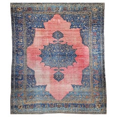 Antique 19th Century Persian Khorassan in Pale Blue, Crimson, French Blue, Green