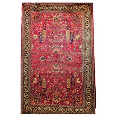 Tapis persan Khorassan du 19ème siècle avec motif d'arbre de vie en cramoisi