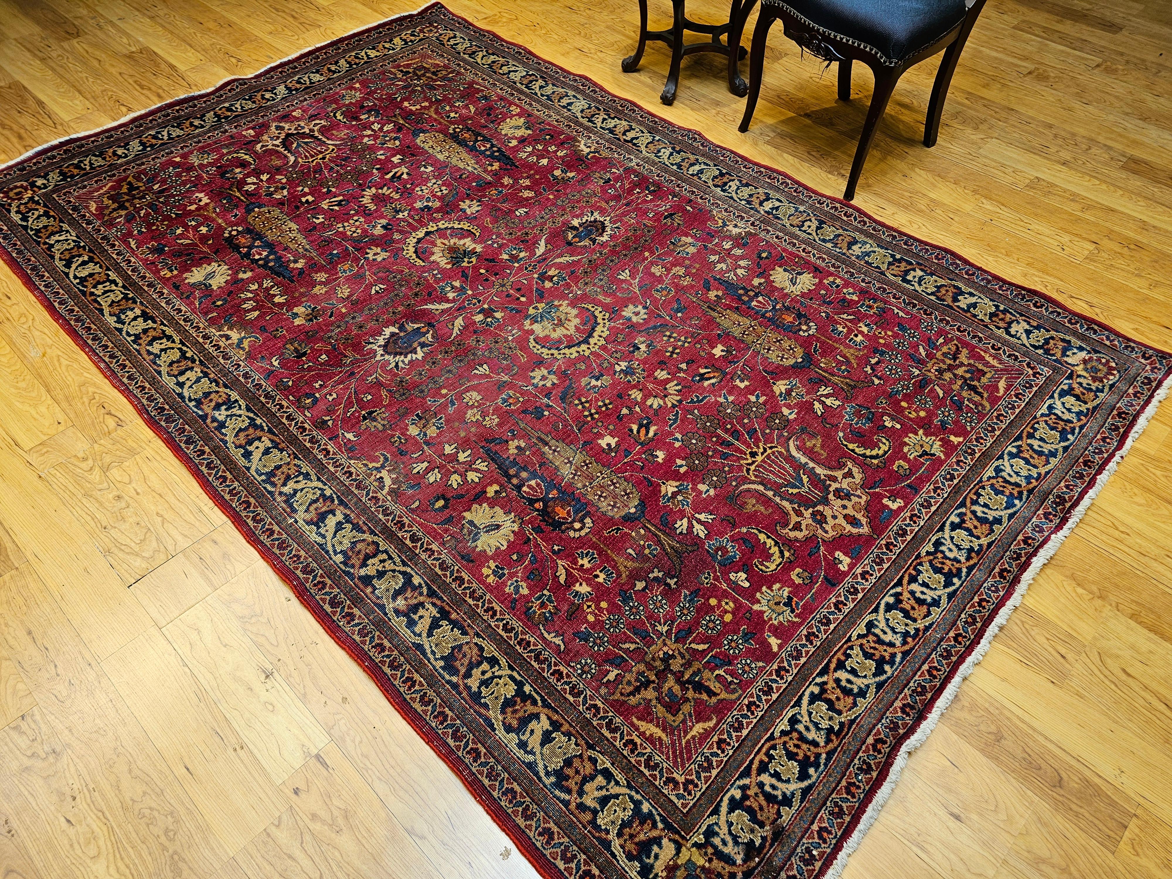 19th Century Persian Khorassan Rug in All Over Pattern in Crimson, Blue, Green For Sale 8