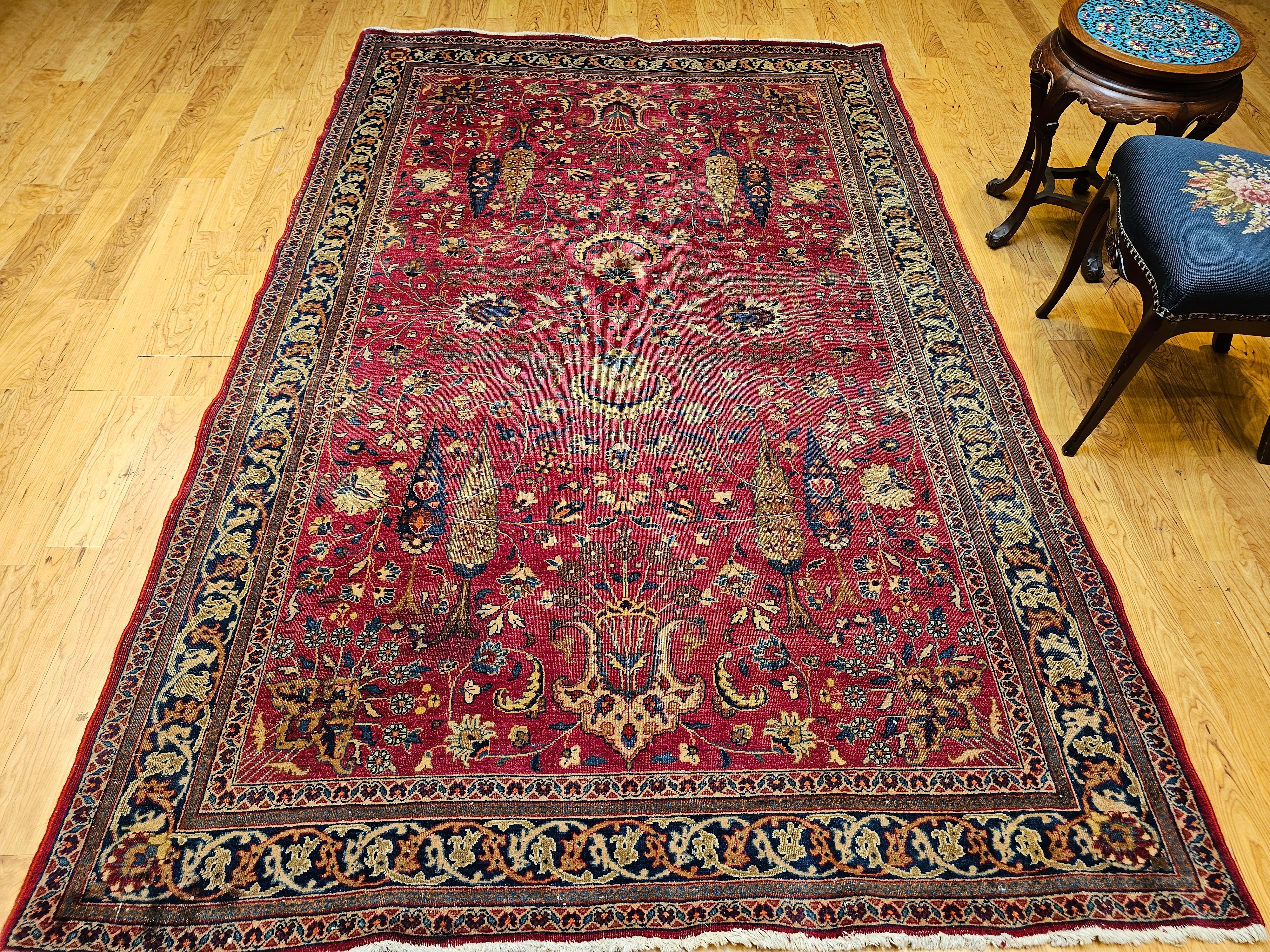 19th Century Persian Khorassan Rug in All Over Pattern in Crimson, Blue, Green For Sale 9