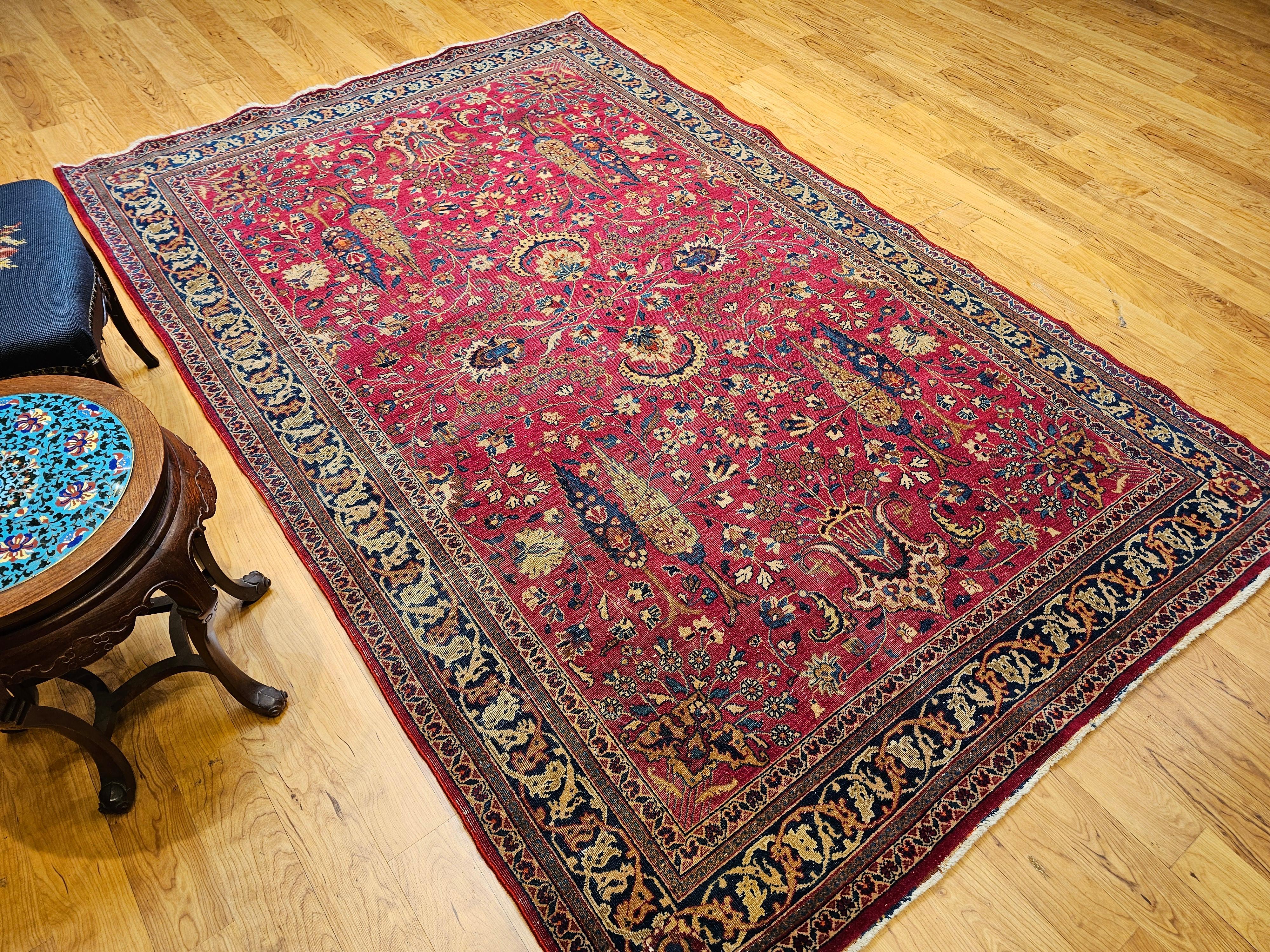 19th Century Persian Khorassan Rug in All Over Pattern in Crimson, Blue, Green For Sale 12