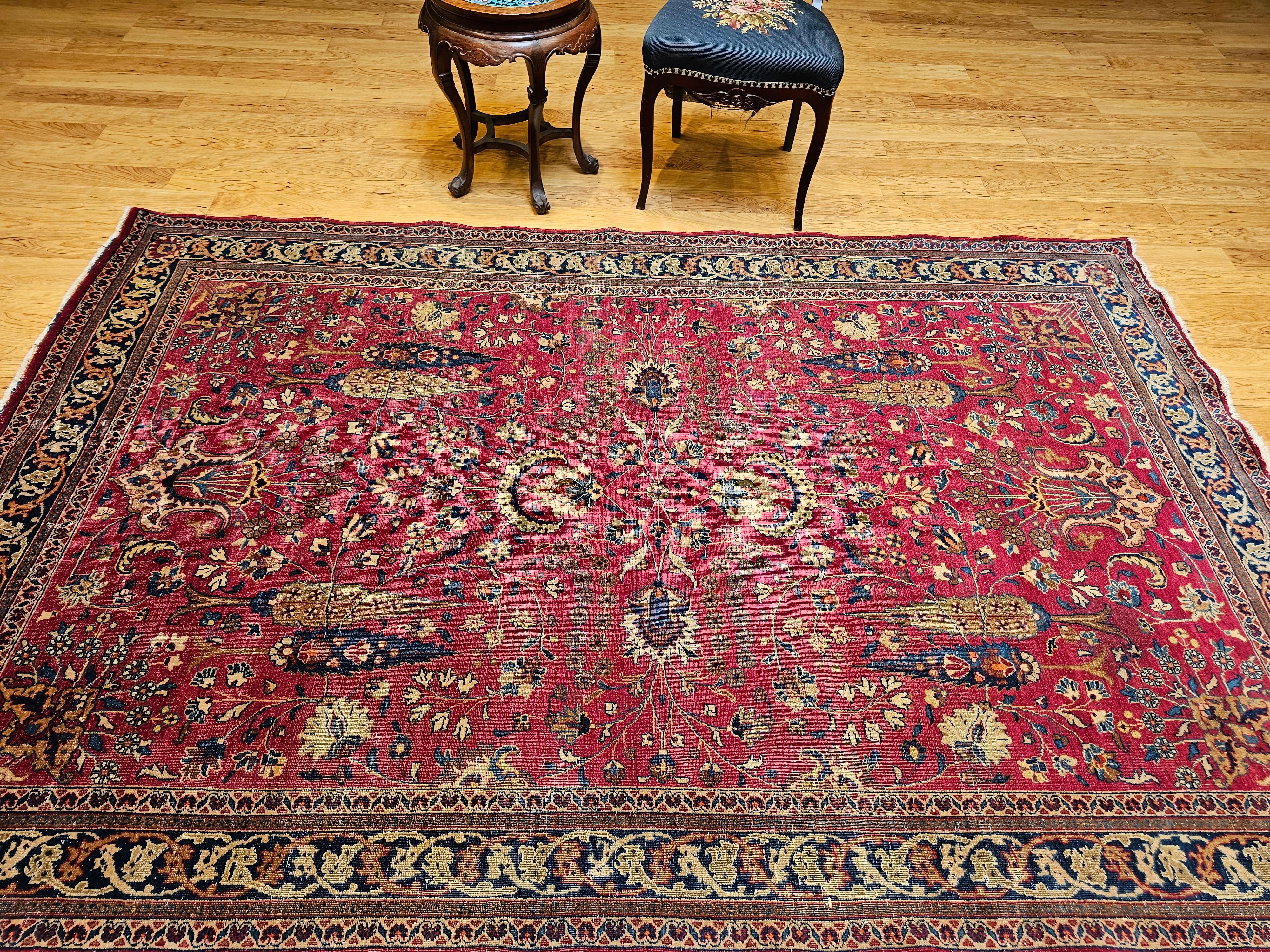 19th Century Persian Khorassan Rug in All Over Pattern in Crimson, Blue, Green For Sale 11
