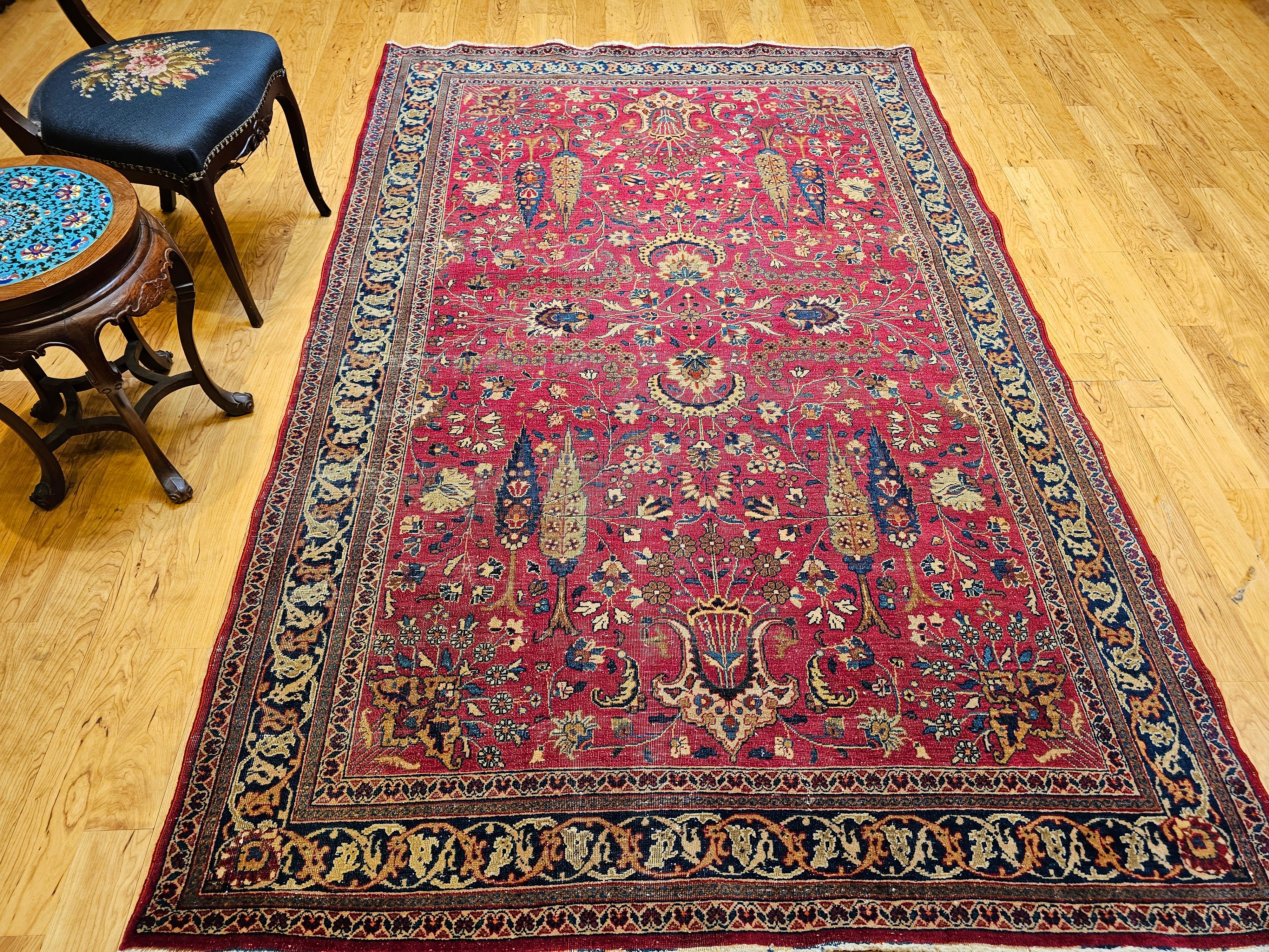 19th Century Persian Khorassan Rug in All Over Pattern in Crimson, Blue, Green For Sale 13