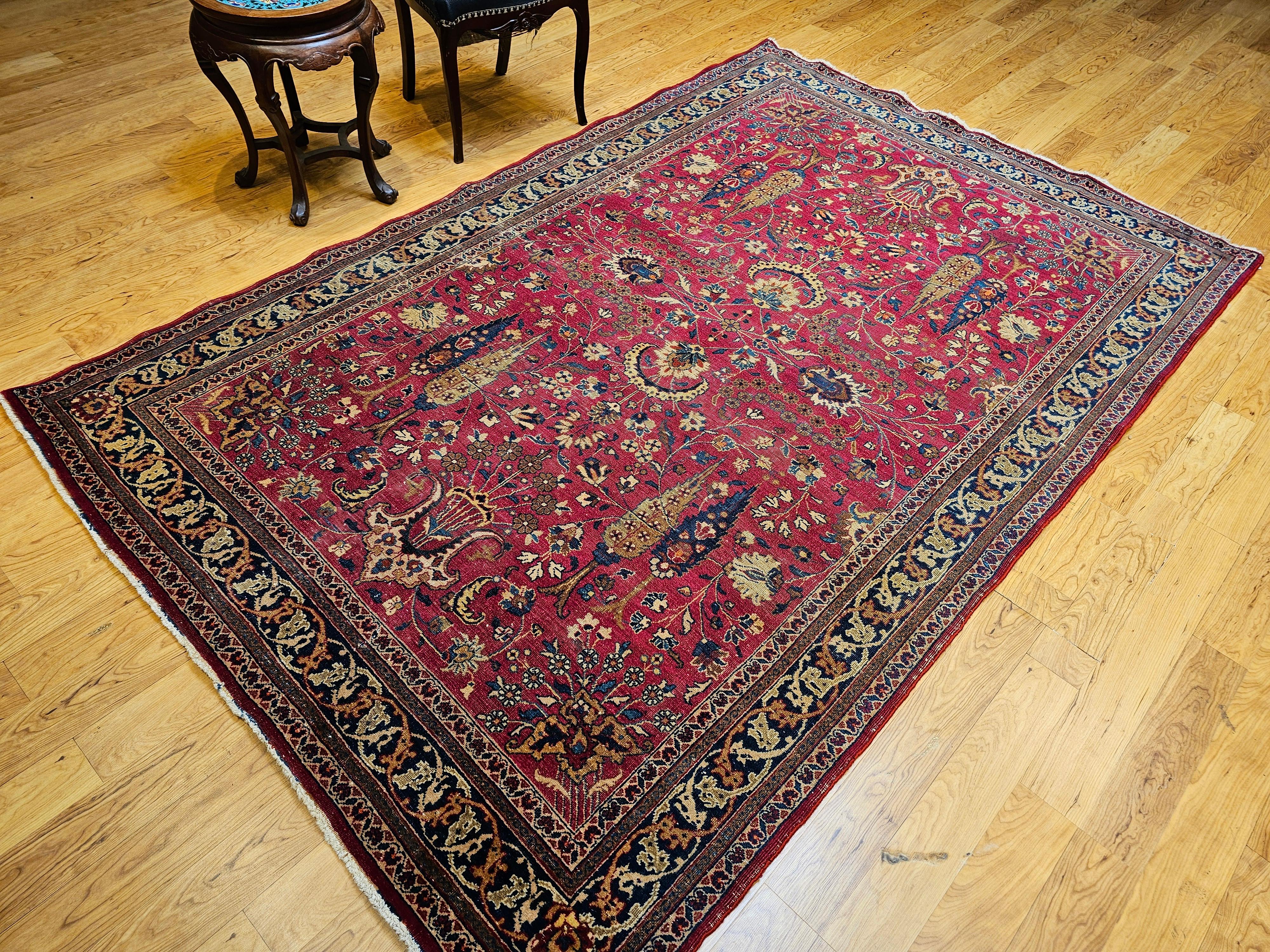 19th Century Persian Khorassan Rug in All Over Pattern in Crimson, Blue, Green For Sale 14