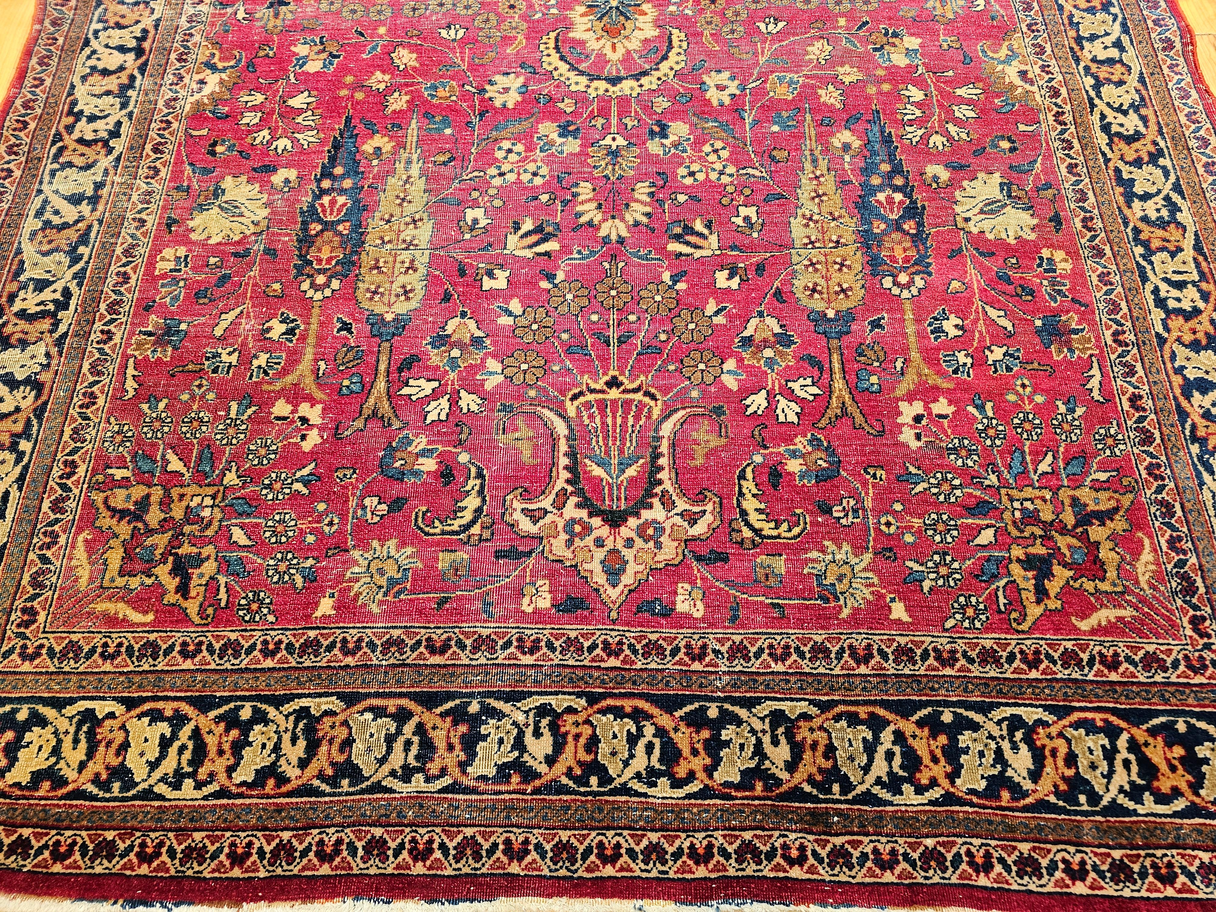 Vegetable Dyed 19th Century Persian Khorassan Rug in All Over Pattern in Crimson, Blue, Green For Sale