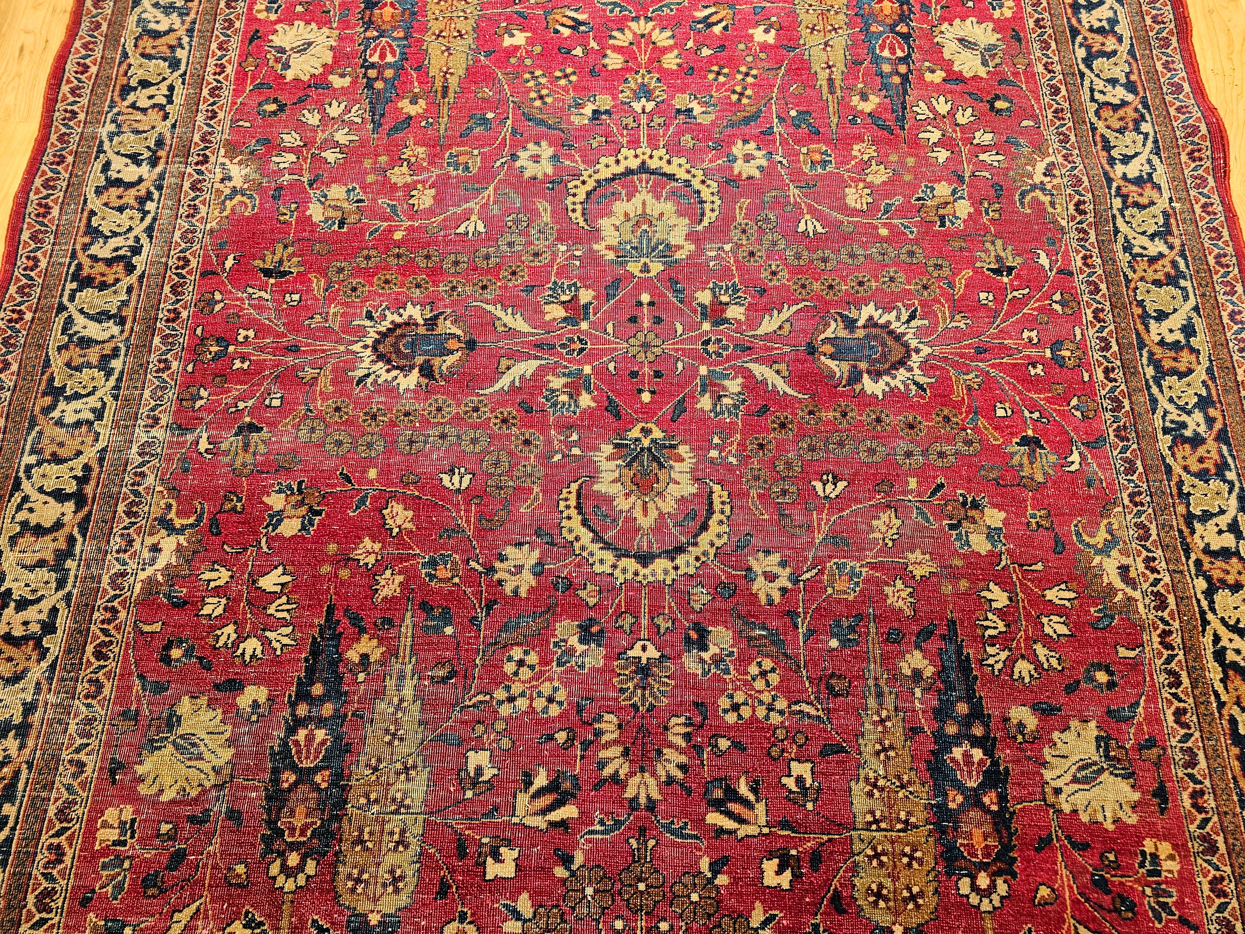 19th Century Persian Khorassan Rug in All Over Pattern in Crimson, Blue, Green In Good Condition For Sale In Barrington, IL