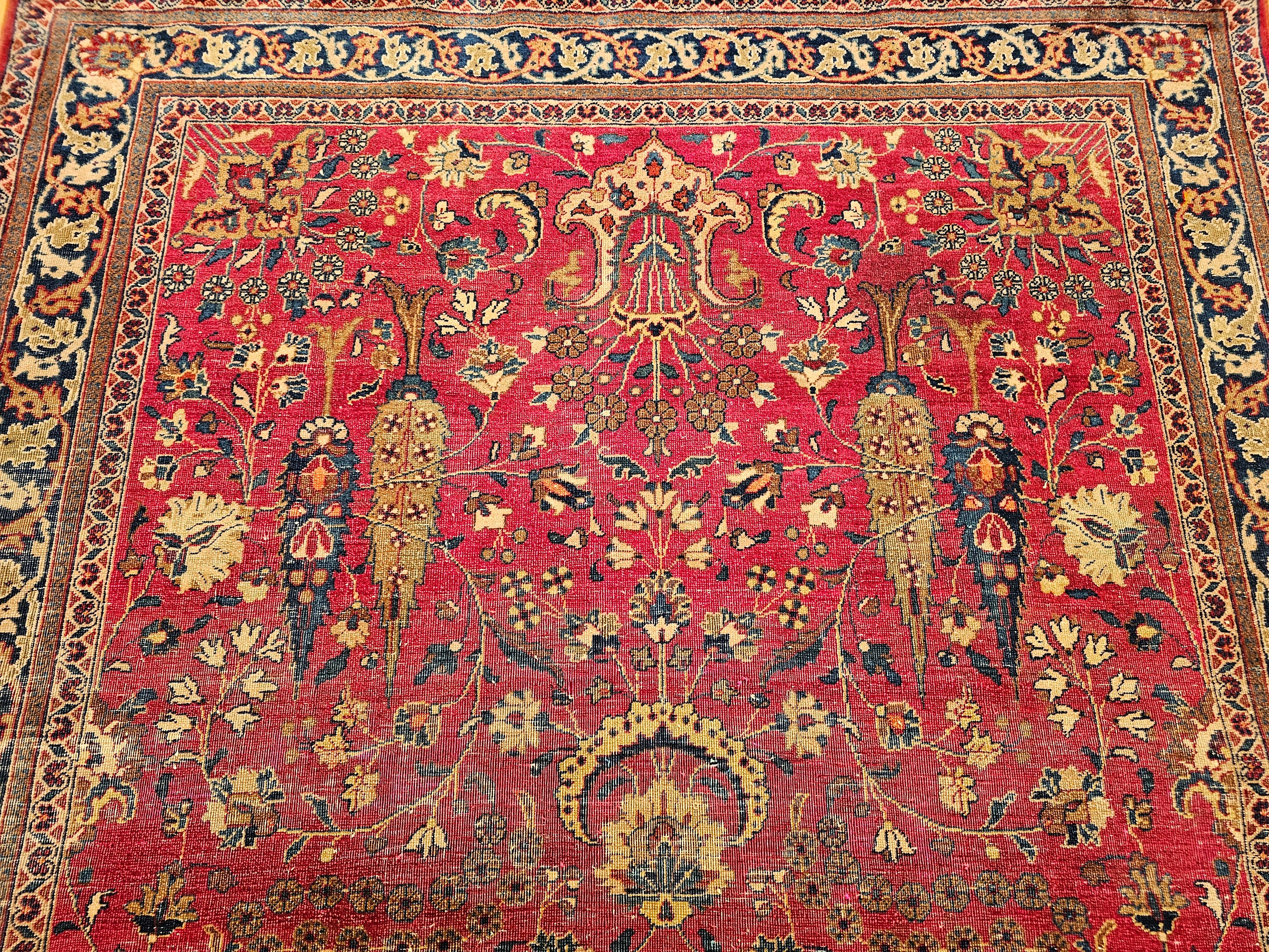 Wool 19th Century Persian Khorassan Rug in All Over Pattern in Crimson, Blue, Green For Sale