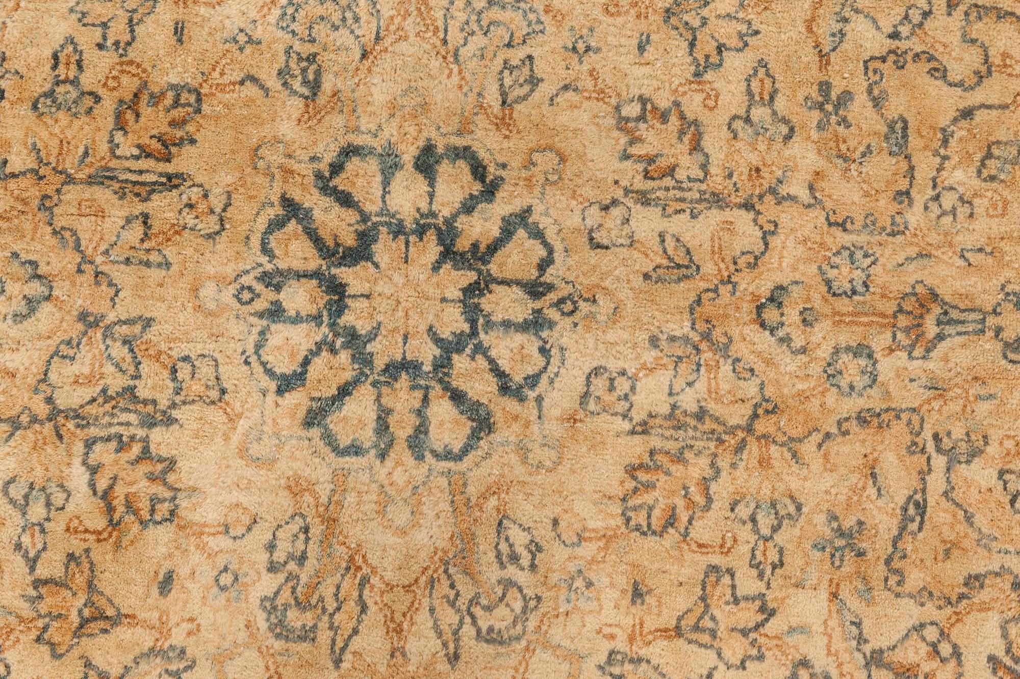 Authentic 19th century Persian kirman beige carpet
Size: 13'7