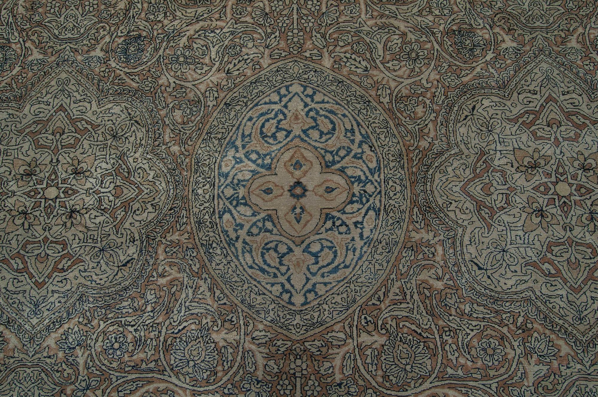 Authentischer persischer Kirman-Teppich aus dem 19. Jahrhundert, fett, blau, braun, Wolle
Größe: 13'10