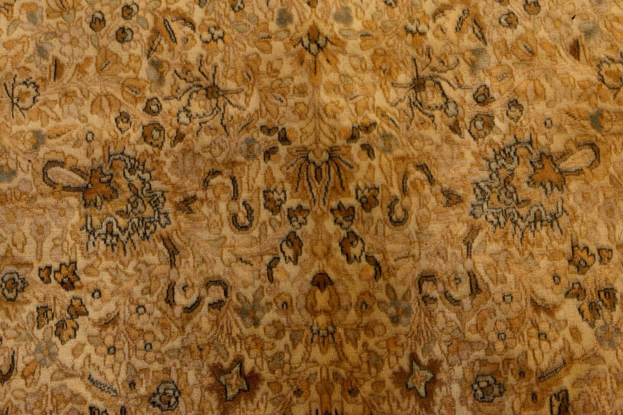 Hand-Knotted 19th Century Persian Kirman Beige Handmade Wool Rug For Sale