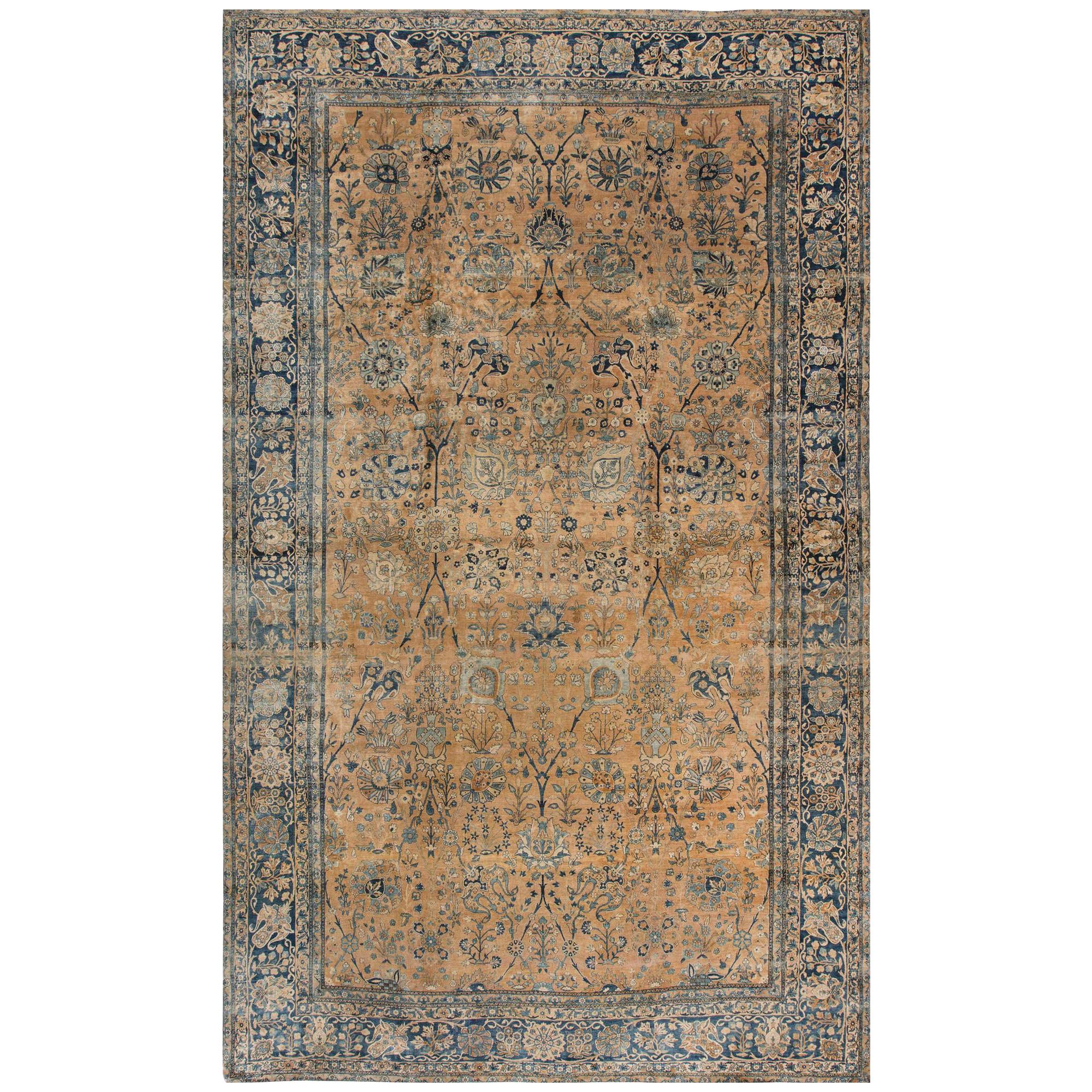 Authentic 19th Century Persian Kirman Handmade Rug For Sale