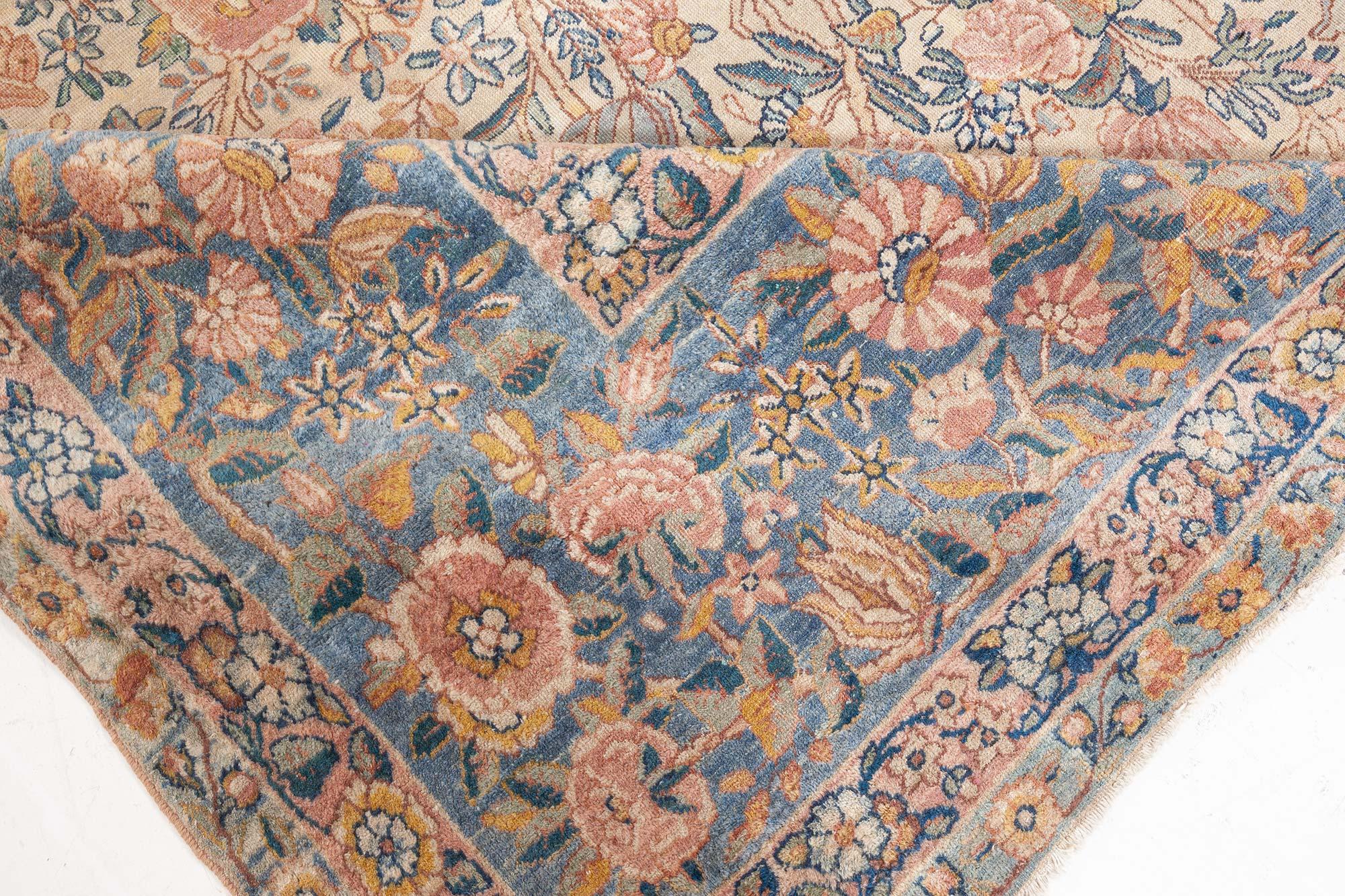 Hand-Woven 19th Century Persian Kirman Floral Handwoven Rug For Sale