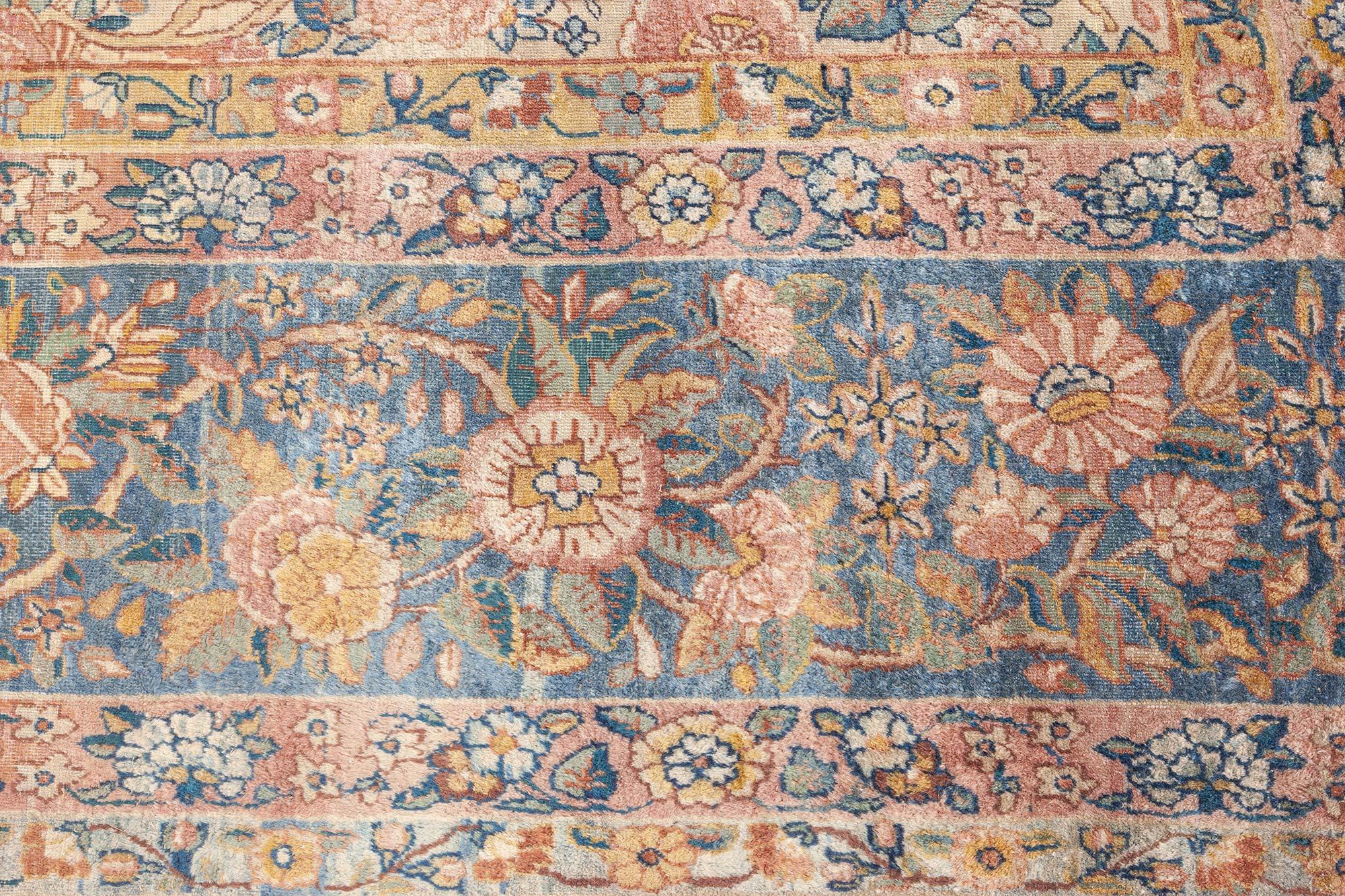 19th Century Persian Kirman Floral Handwoven Rug For Sale 1