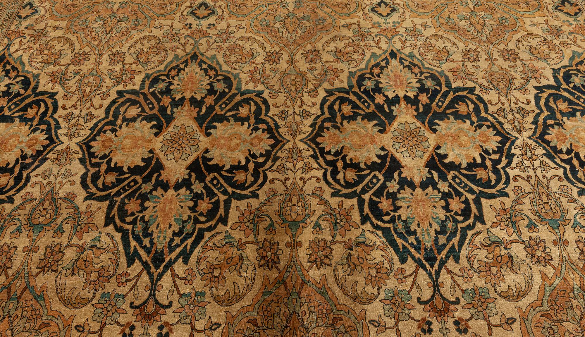 Hand-Knotted 19th Century Persian Kirman Handmade Wool Rug 'Size Adjusted' For Sale