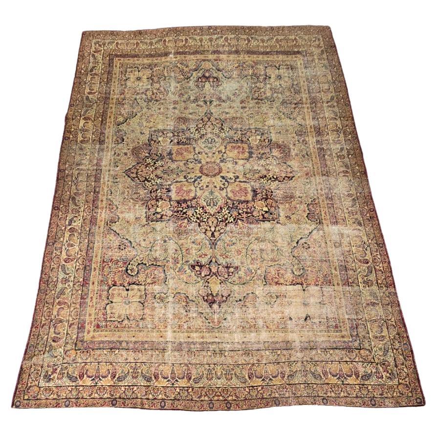 Tappeto persiano Kirman del 19° secolo, afflitto