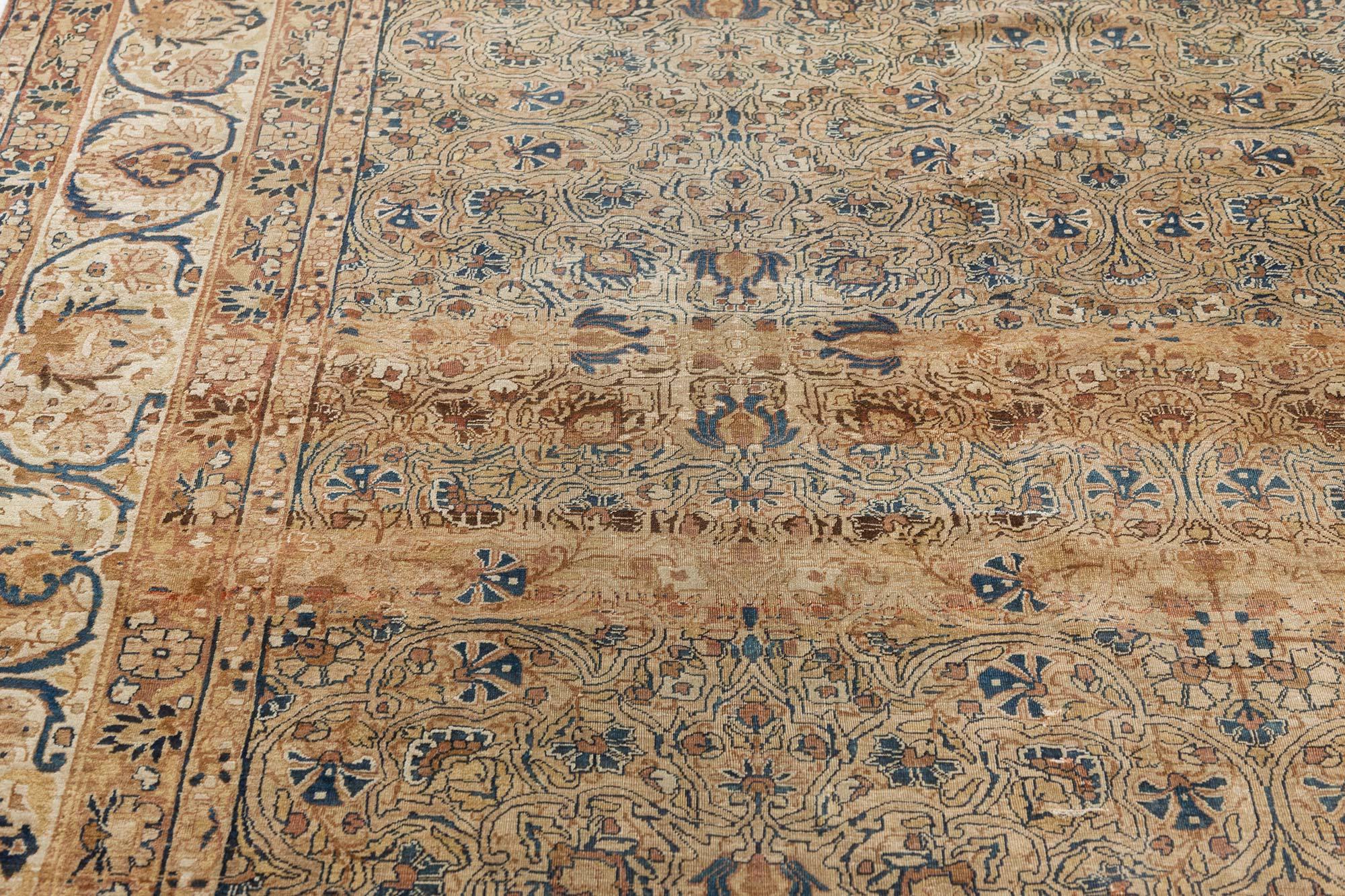 19th Century Persian Kirman Handmade Wool Rug In Good Condition For Sale In New York, NY