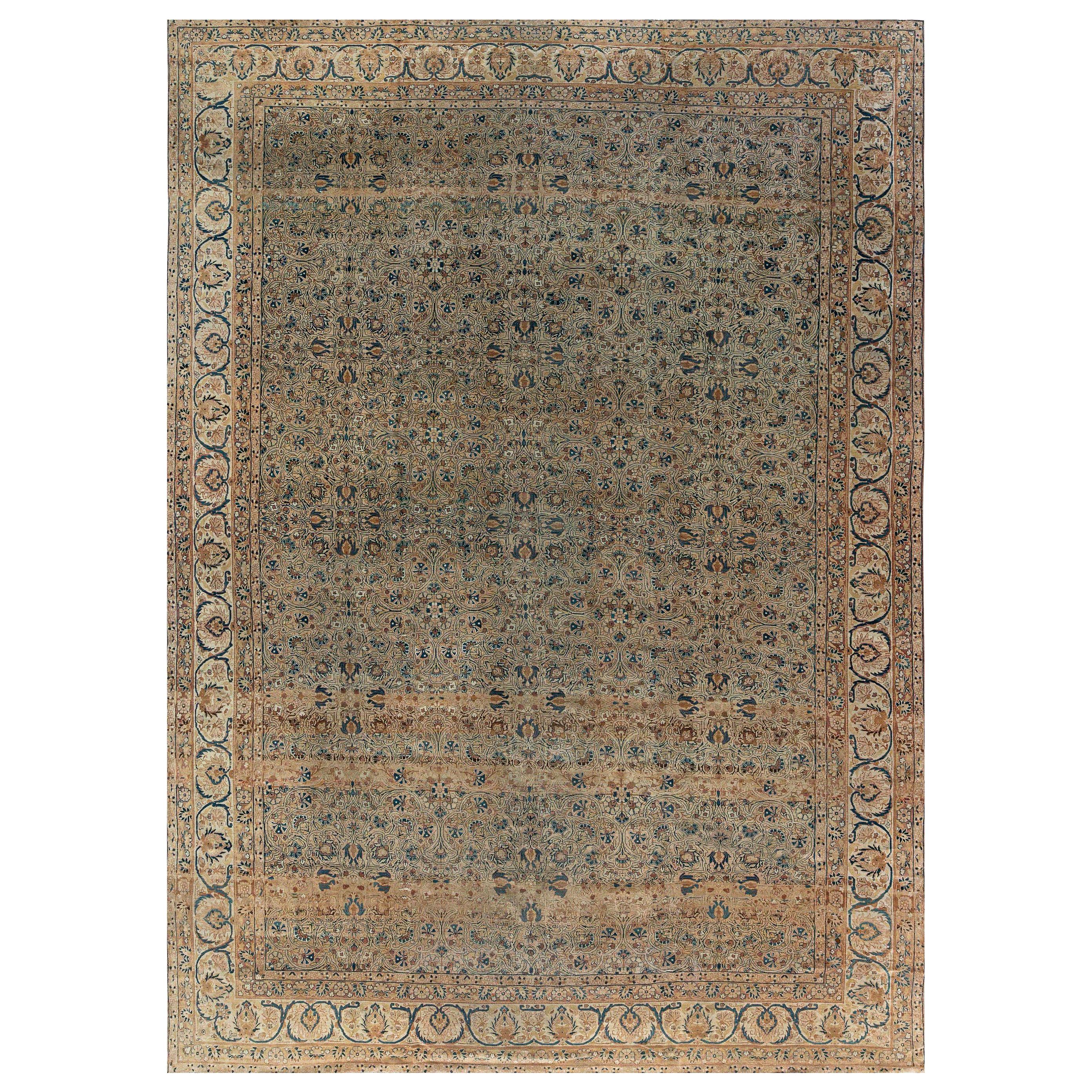 19th Century Persian Kirman Handmade Wool Rug For Sale