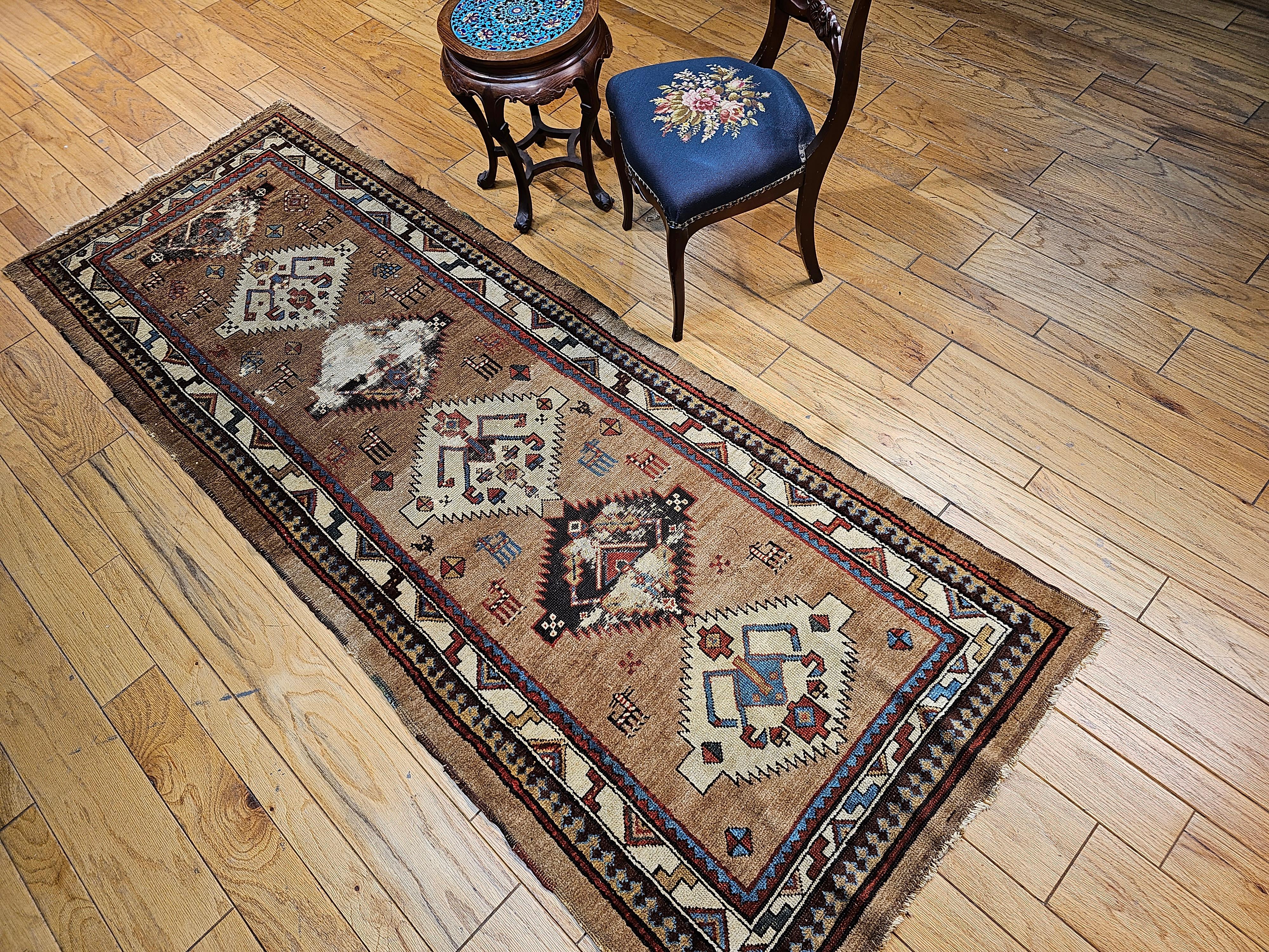 19th Century Persian Kurdish Camel Hair Runner For Sale 7